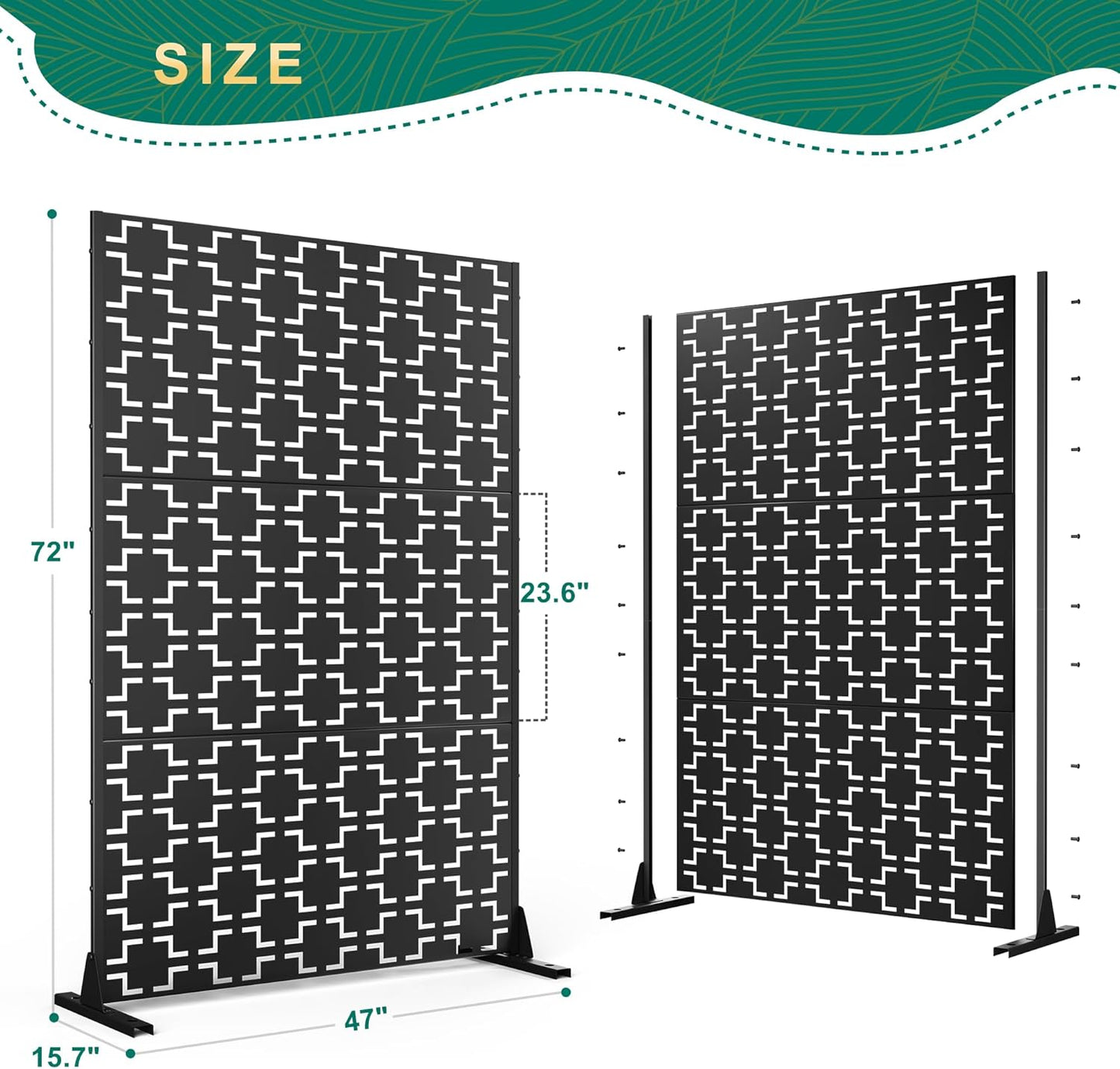 72" H×47" W Metal Privacy Screen Outdoor Privacy Screen Freestanding, Outdoor Privacy Screens and Panels for Patio Lawn Deck, Outdoor Privacy Panels Decorative Privacy Fence(Consists of 3 Panels)