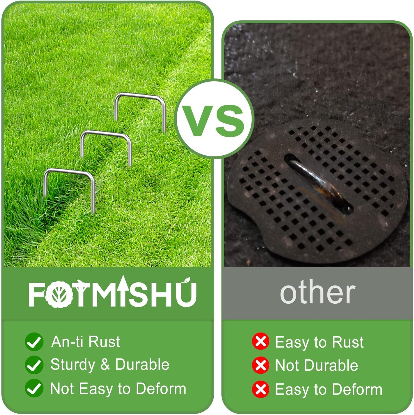 FOTMISHU Landscape Staples 6 Inch 50Pcs Garden Stakes, Galvanized Lawn Pins Spray Coating Yard Ground Spikes, U-Type Staples for Weed Barrier Anchoring Outdoor Tents Hoses