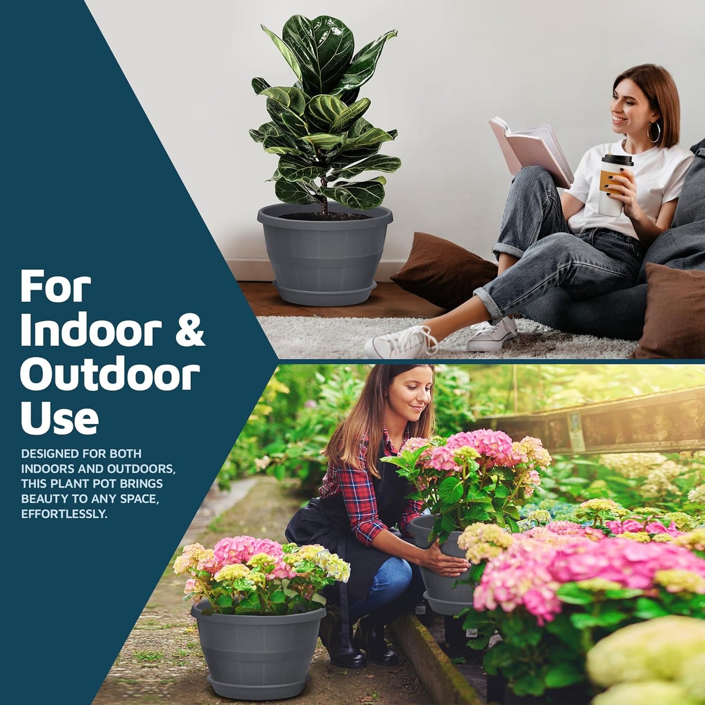 10-Inch Whiskey Barrel Planters Outdoor Pack of 25 - Durable Plastic Plant Pots for Indoor & Outdoor Use with Drainage & Saucer, Lightweight Rustic Barrel Planters for Flowers, Herbs & Small Plants