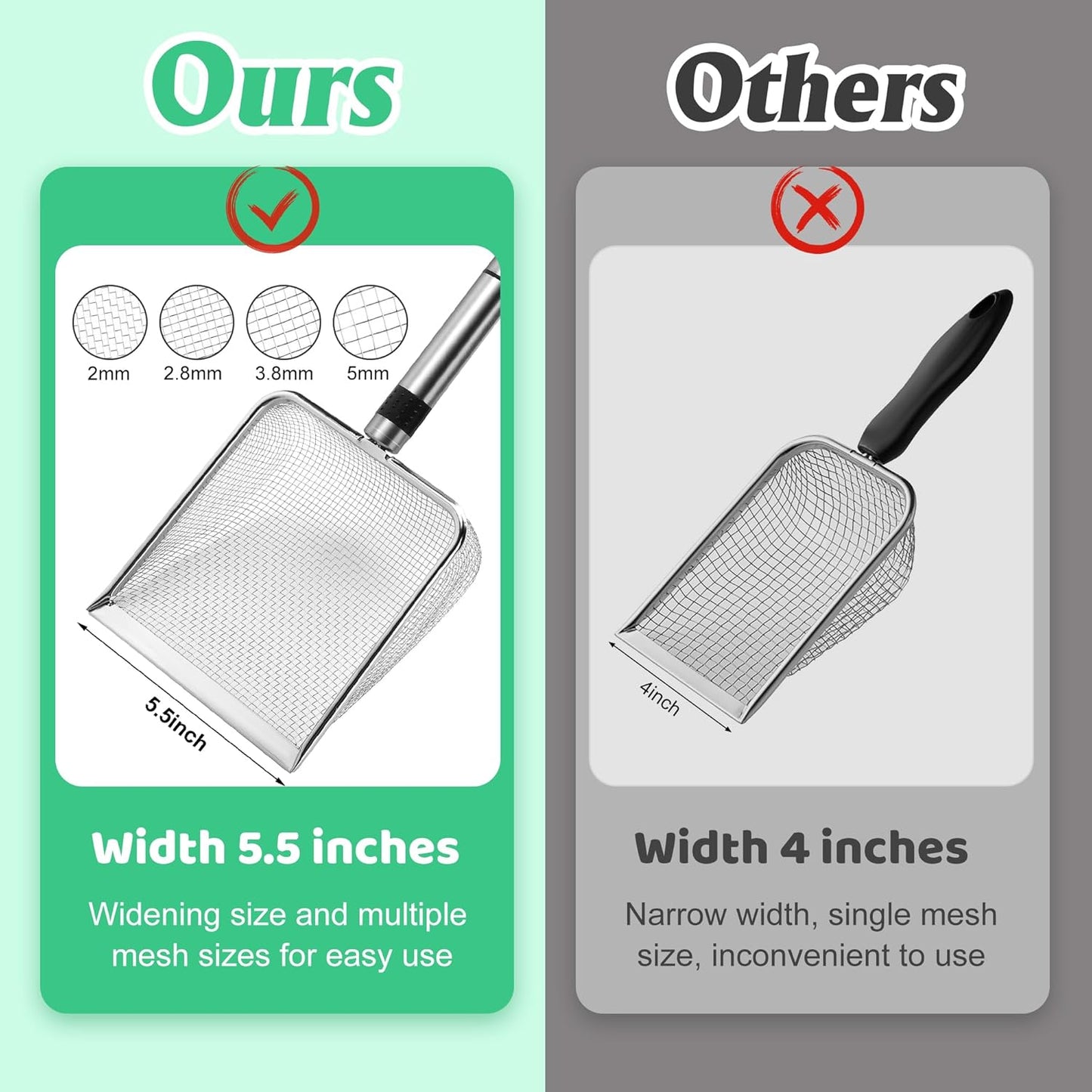 Adnee 4 Pcs Gardening Soil Sifter-5" W Garden Sieve Sifter with Handle (2/2.8/3.8/5 mm Mesh)-Portable Gardening Sifter for Gradening Sand Soil Dirt Compost