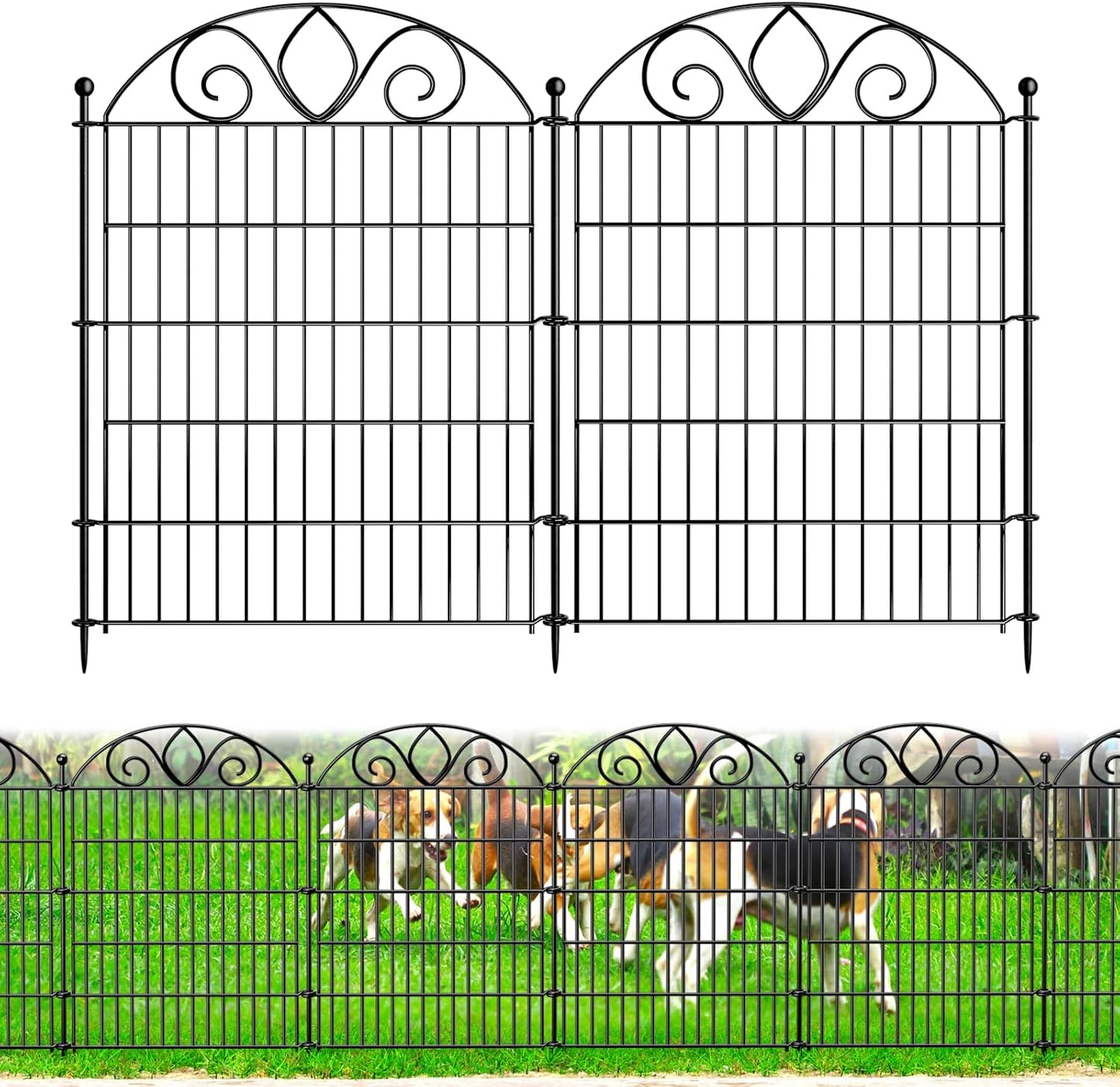 5 Panels No Dig Tall Garden Fence Panel – 34" H X 11' L Rustproof Metal Dog Fence Outdoor for Yard, Decorative Animal Barrier Fence for Pet, Garden Border, Patio, Flower Beds| Temporary Fencing