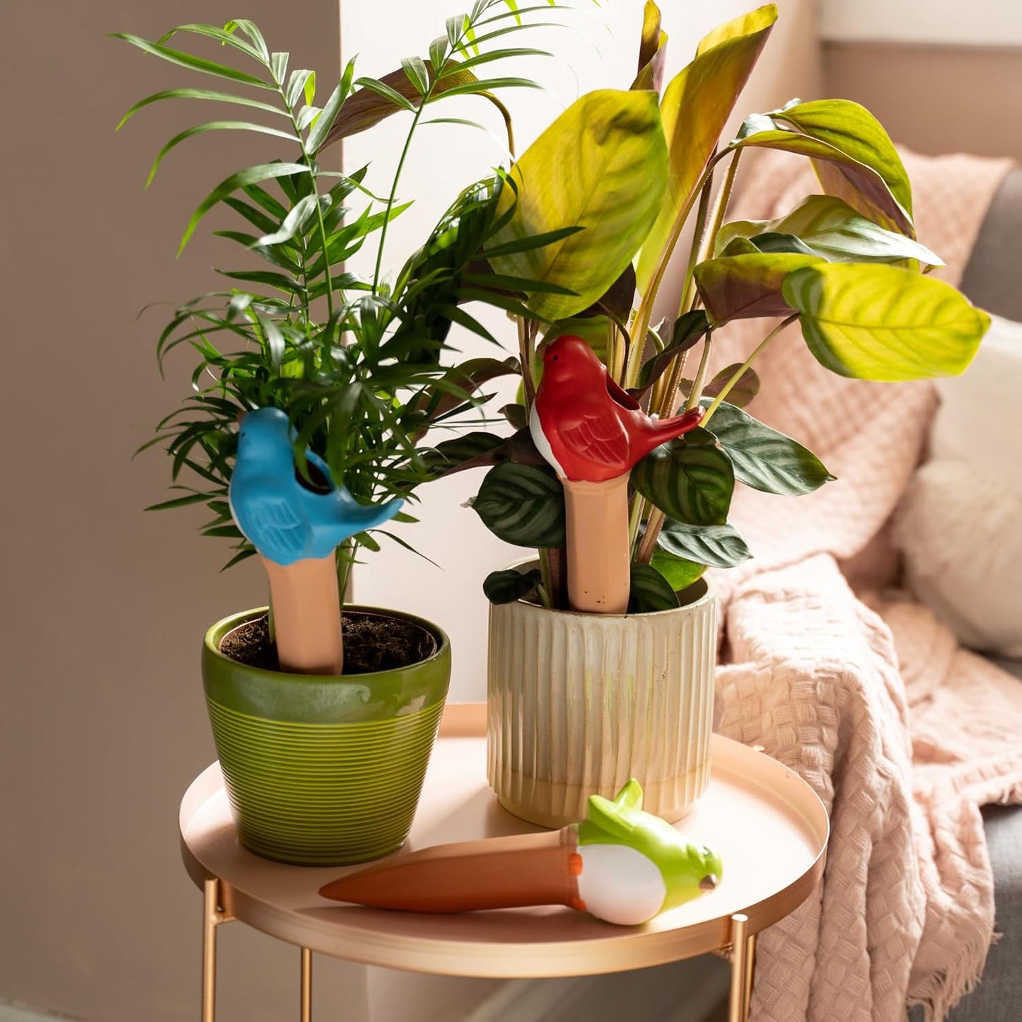 Plant Watering Devices, Plant Waterer Self Watering Terracotta Bird Spikes Automatically Water Indoor and Outdoor Plants While On Vacation (4pc) Plus Free Moisture and pH Sensor