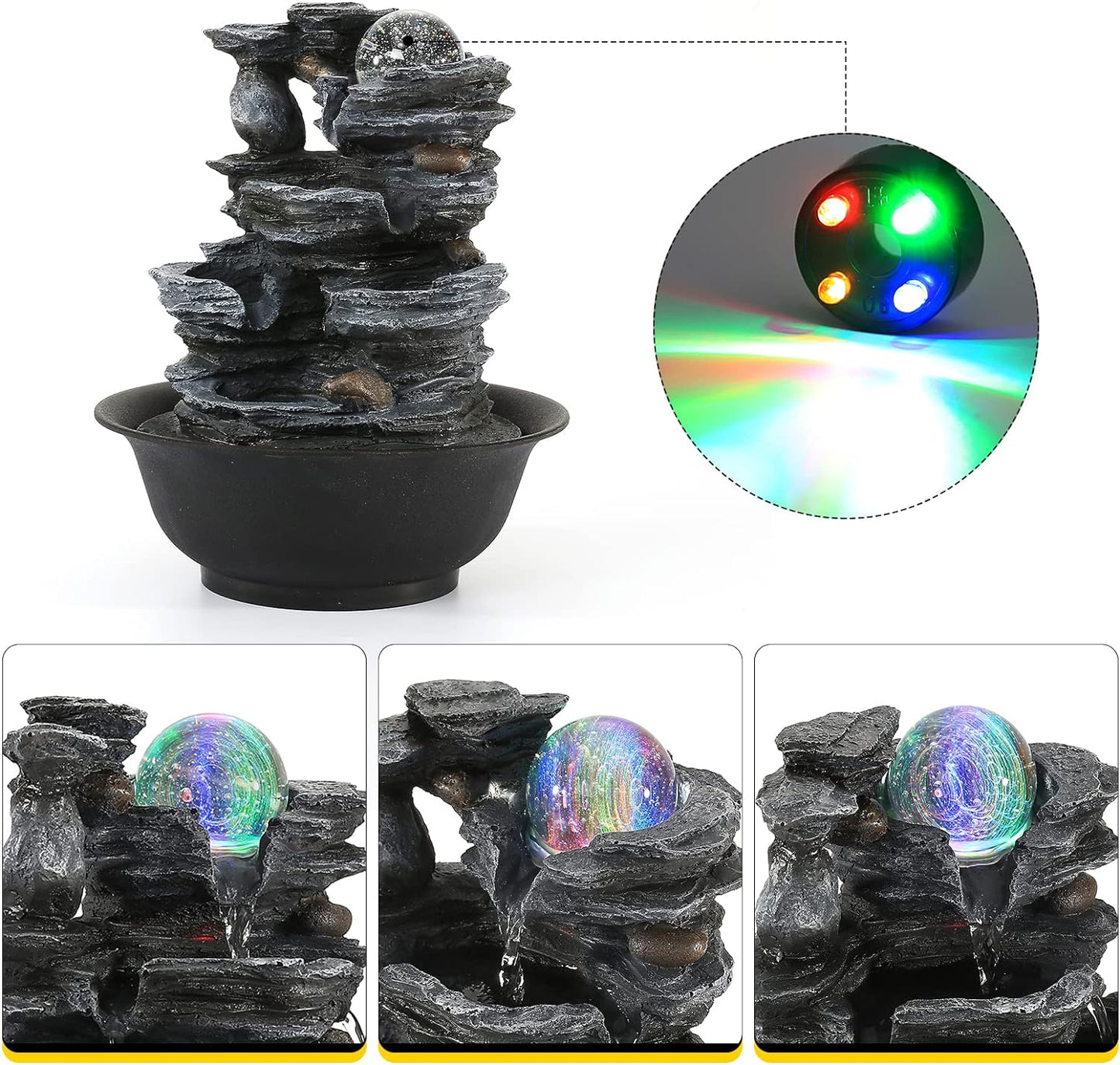 Dyna-Living Tabletop Water Fountain Indoor Waterfalls Fountains with Colored LED Light Decorative Feng Shui Tabletop Fountain with Automatic Pump Best Home Gifts for Friends or Family