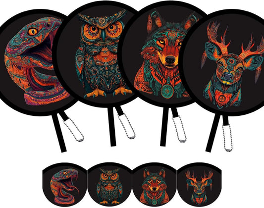 4 Pack Animal Foldable Hand Fans – Pocket-Sized Round Fans for Men & Women, Portable Cooling Fan for Travel, Concerts, Graduation, Indoor & Outdoor Use (Black)