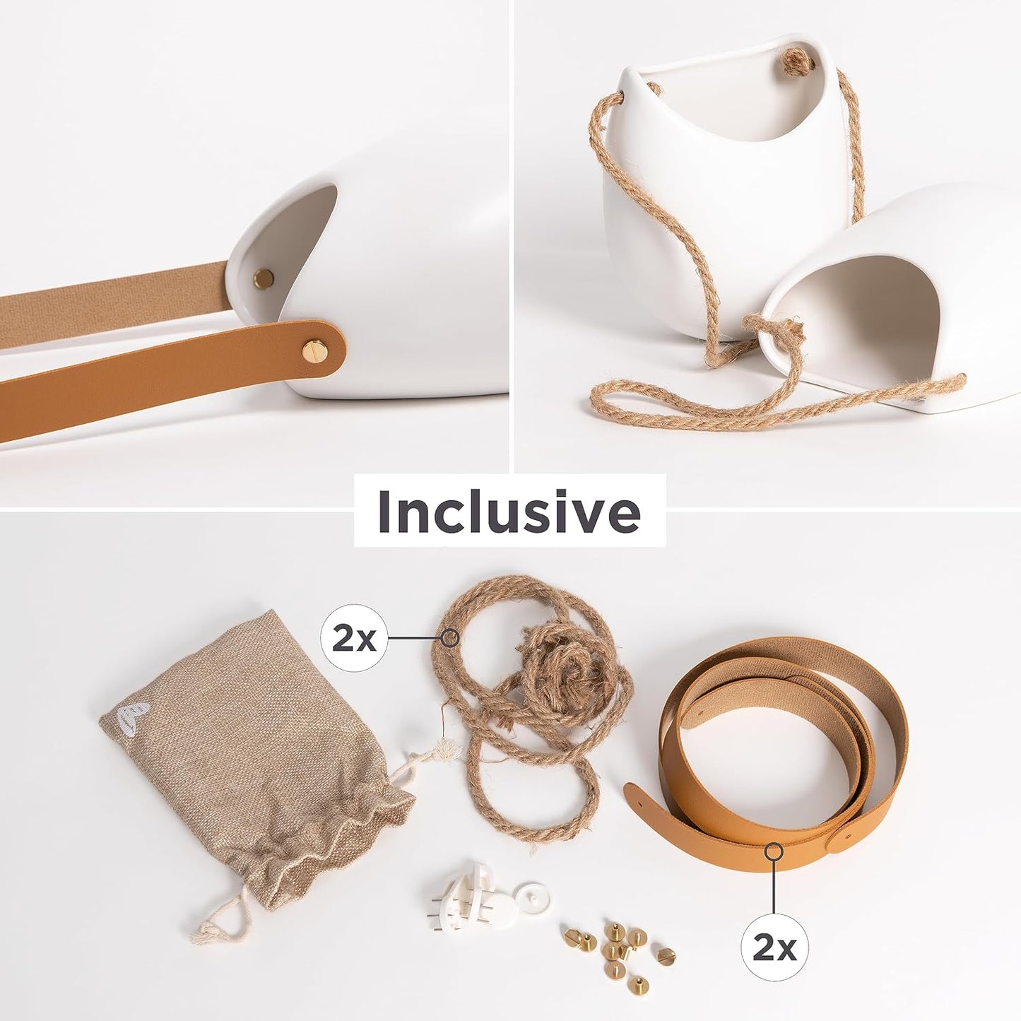 Kazai. Wall Planters -Ellie- | Hanging Ceramic Plant Pots 2 Pieces | Wall Decoration for Indoors, Balcony and Garden | White (Matte)