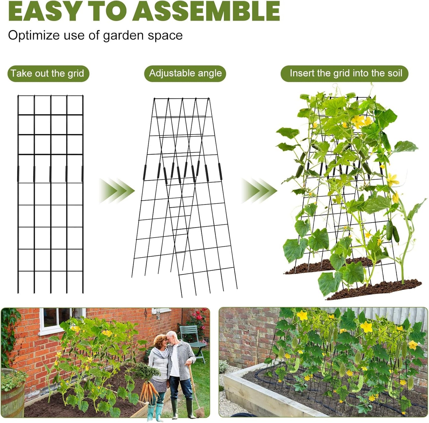 Cucumber Trellis 2 Pack, 59" H Foldable A-Frame Garden Trellis for Raised Bed Garden Grow Support with Plant Support Clips, Twist Ties for Cucumber,Tomato, Climbing Plants and Flowers