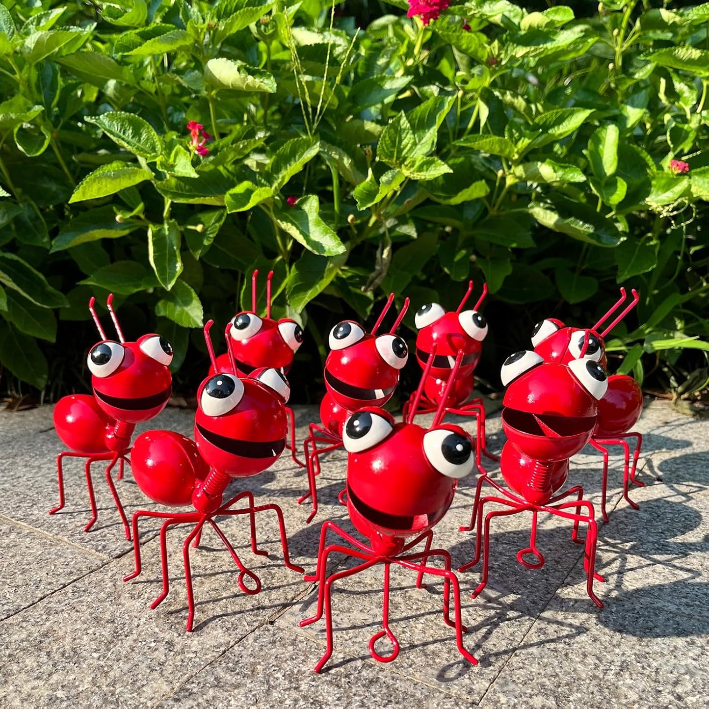 Metal Yard Art Garden Decor for Outside Cute Ants Yard Decorations Outdoor Lawn Ornaments Backyard Gifts for Mom - Set of 8（All Red）