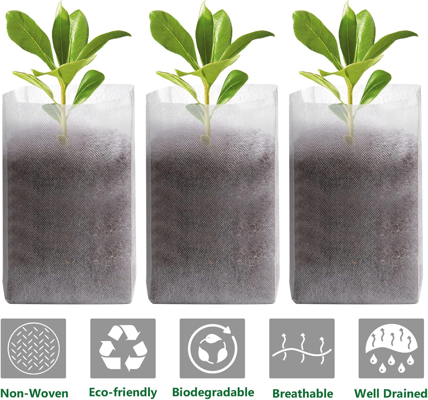 GREANER 100pcs Biodegradable Nursery Bags, 9 x 9inch Seed Planting Bags, Planting Seed Starting Pots Pouches, Standable Pouch for Potato, Flower, Tomato Plant Starts