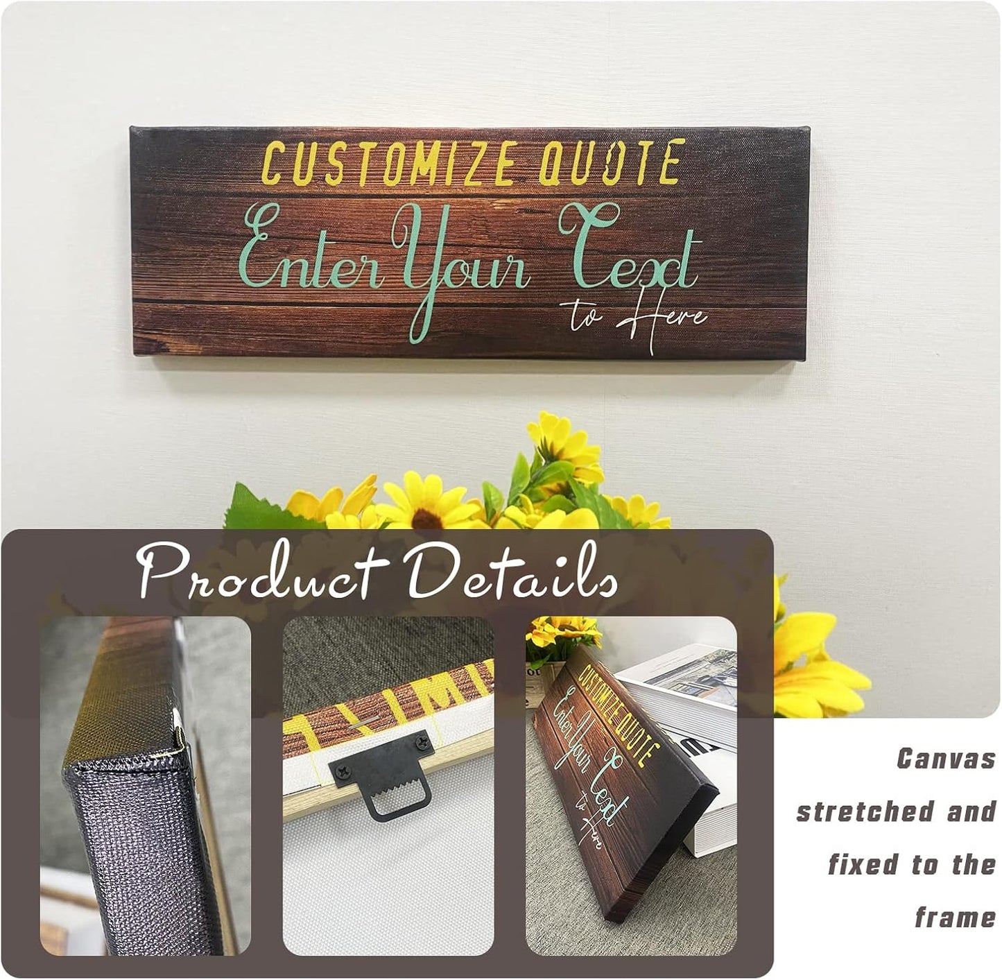 Custom Text Canvas Wall Art Print Personalized Quotes Wall Decor Customized Wooden Background Signs Plaques Rustic Home Decorations (7x21inch)