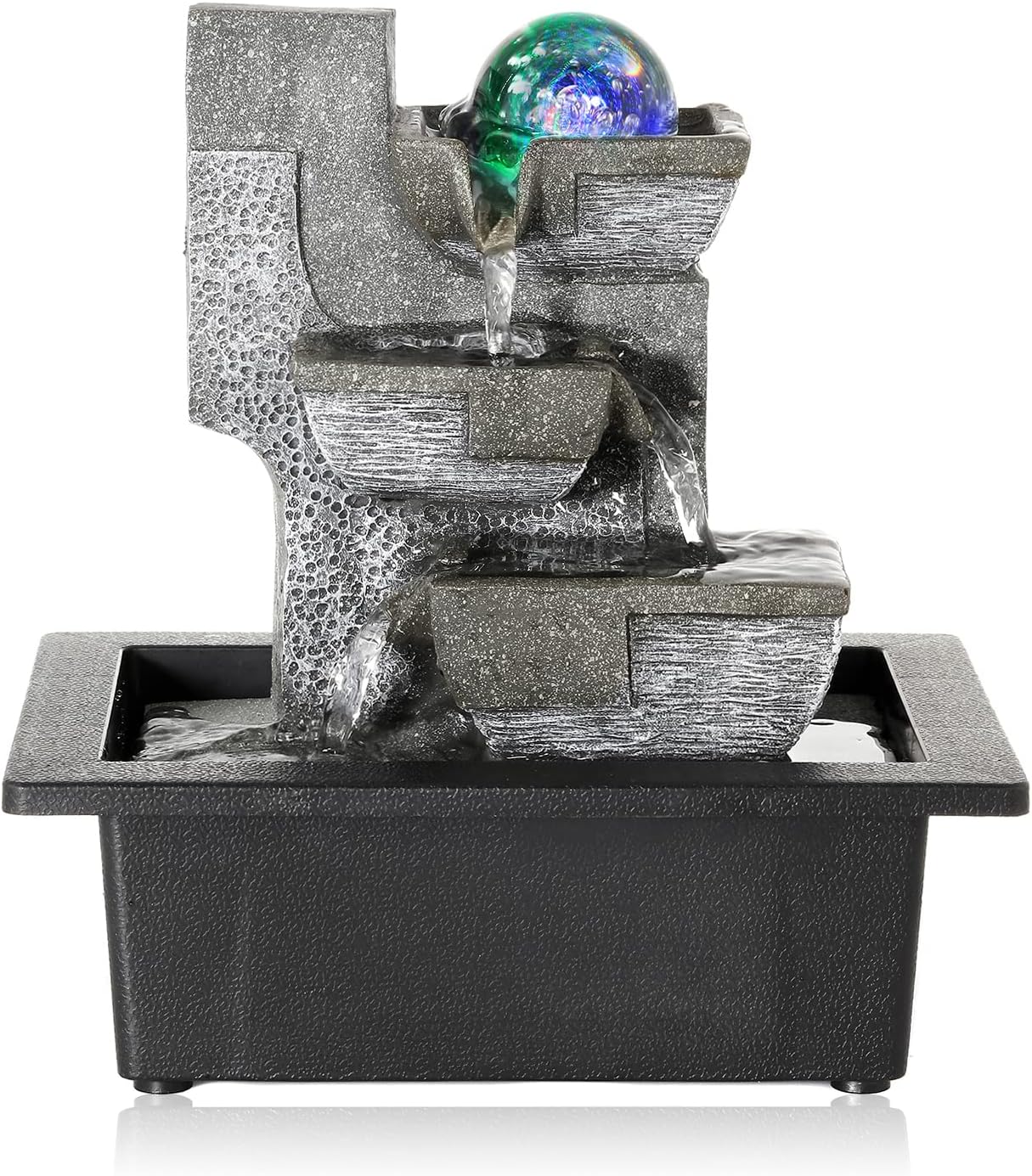 Dyna-Living Water Fountains Indoor Desktop Fountain Relaxation Waterfall Indoor Portable Feng Shui Fountain with LED Light Home Decoration