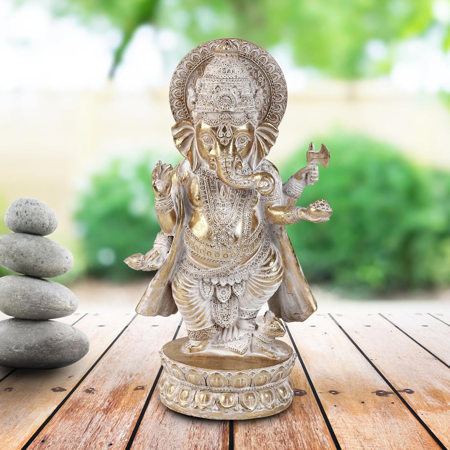 Gold Lord Ganesha Statues- Hindu Elephant God Statue Resin Sculpture Indian Ganesh Buddha Figurine Handmade Gift Decoration Ornaments for Home, Garden, Car