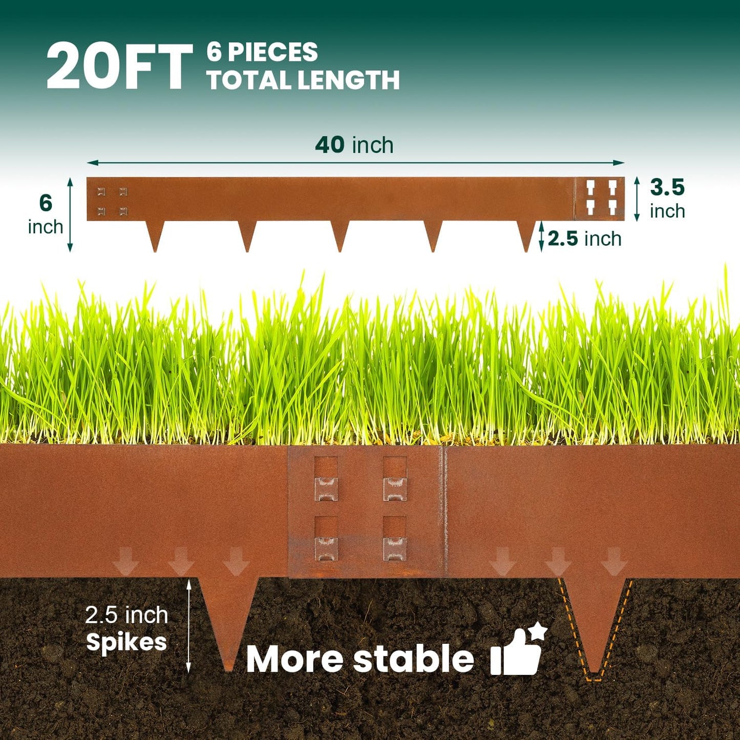 Corten Steel Landscape Edging 40" Lx 6" H Steel Landscaping Edging 6 pcs Metal Landscape Edging Garden Landscaping Border Edge for Yard Lawn by GZGNEEVL