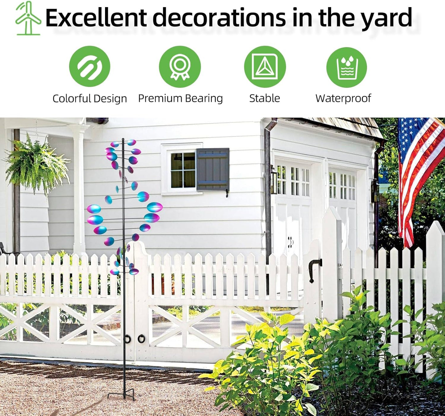 Decoroca 360° Outdoor Wind Sculpture, 90in Kinetic Wind Spinner with Metal Stake, Large Yard Art Decor for Patio, Lawn & Garden(90" H x 24" W)