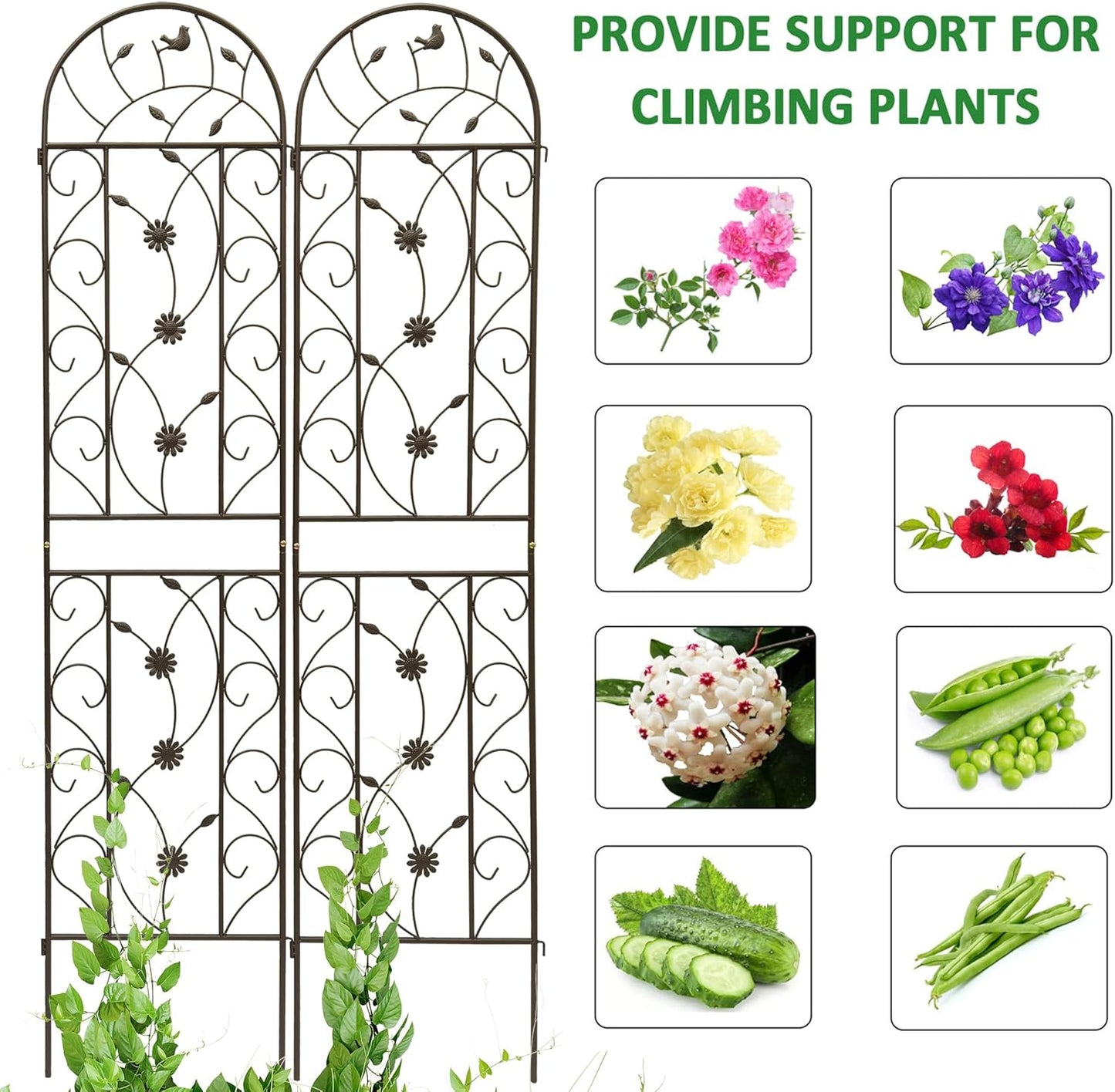 4 Pack Metal Garden Trellis 86.7" Tall Outdoor Climbing Plant Support for Roses, Flowers, Rustproof Durable Brown Galvanized Tube, Lawn Garden Fence Decor Screen (4, Retro-86.7" H)