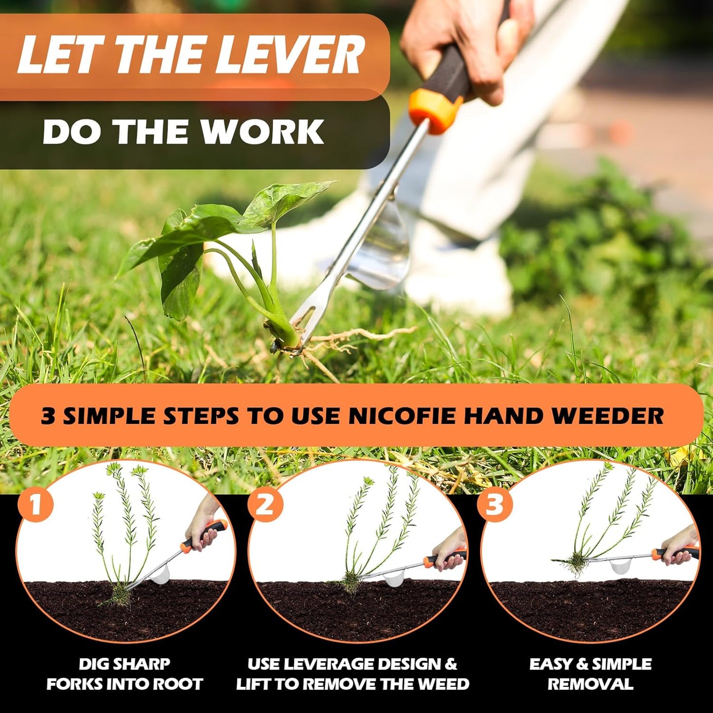 2025 Hand Weeder Tool, Rubber Handle Manual Weeder Puller Tool, Uprooting Weeding Tools, Crack Weeder Crevice, 4 Teeth Weeding Tool, Weeding Artifact Tool for Gardening (2 Pcs)