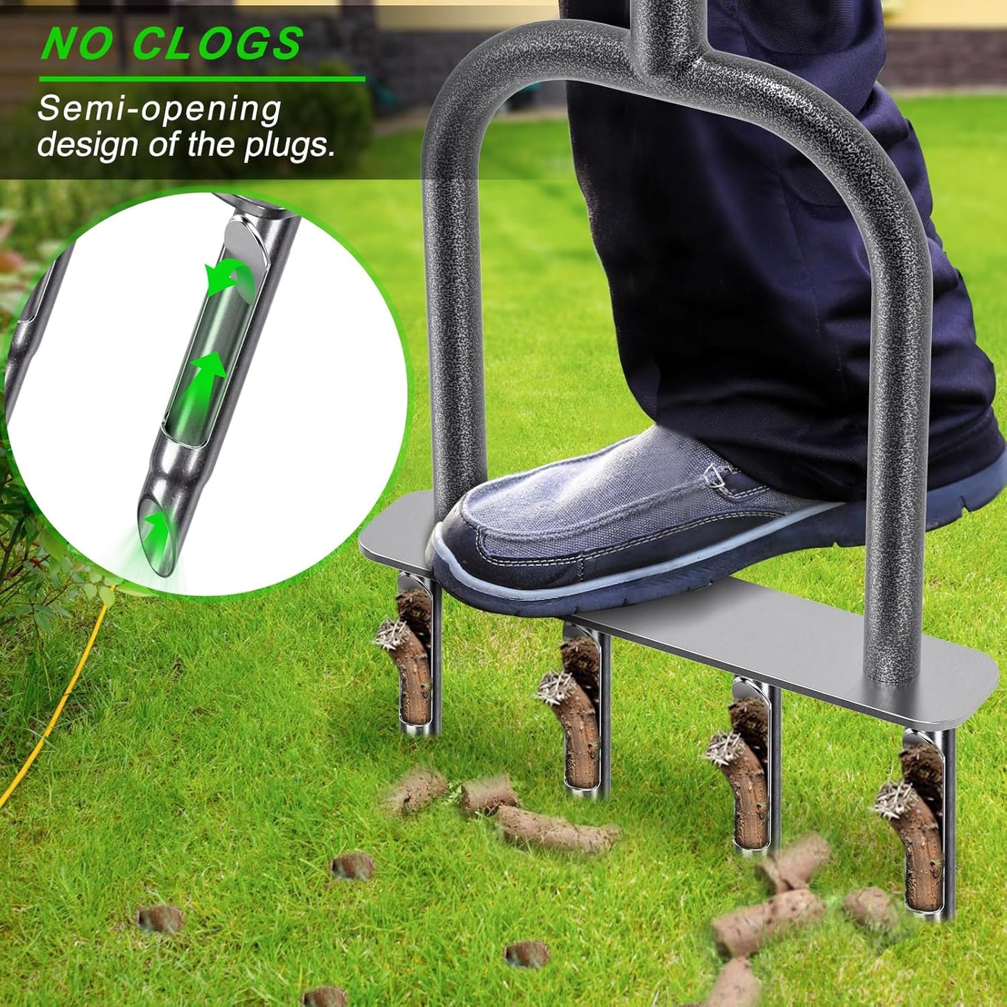 Dolibest Manual Aerator Lawn Tool, Manual Yard Plug Aerators with 4 Stainless Steel Semi-Open Plugs, Pre-Assembled Manual Grass Aerating Tool & Clean Hand Tool, Improving Lawn Health -37Inch