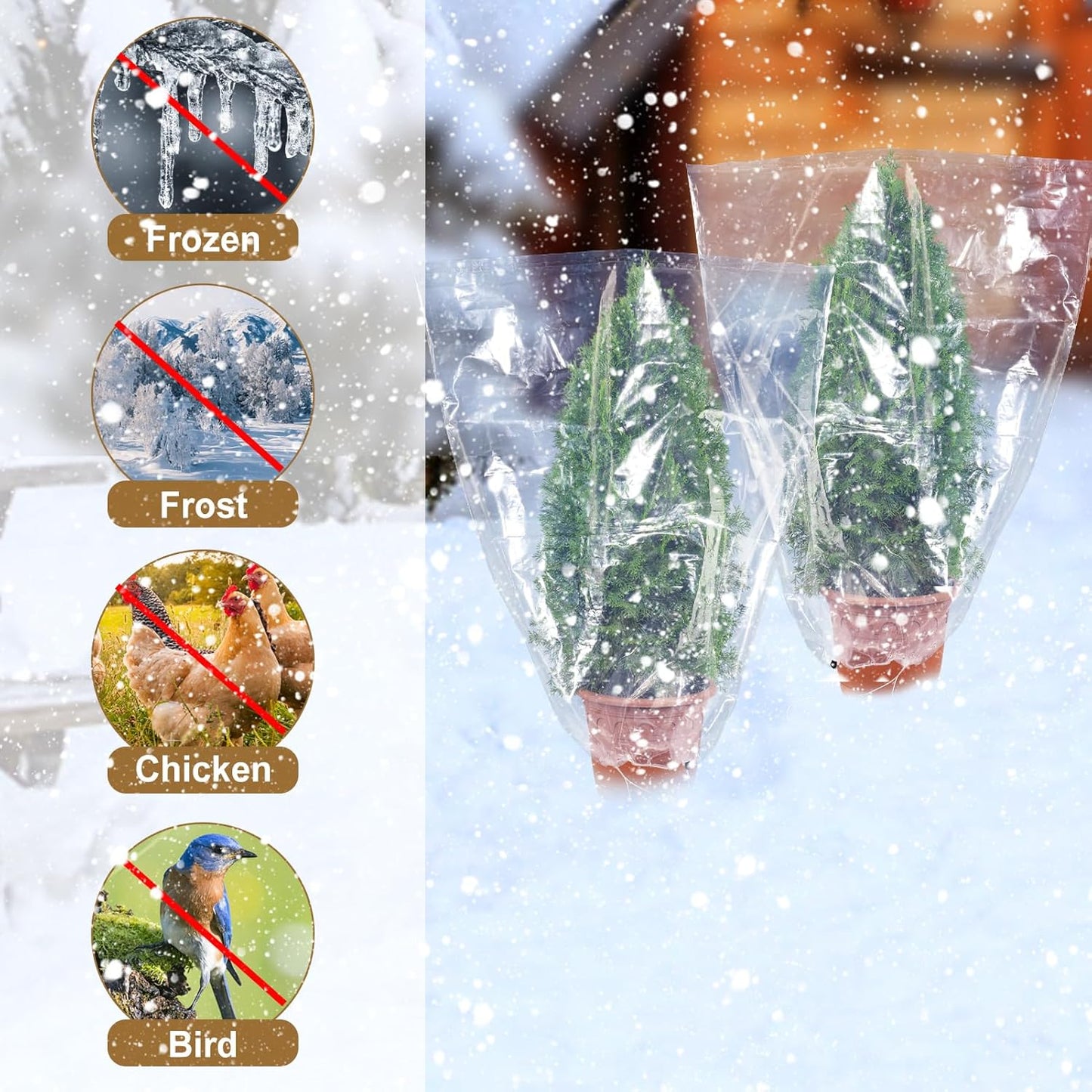 6 Pcs Winter Plant Cover Freeze Protection - 39.3" x 39.3" Plastic Plant Frost Bags with Drawstring, Transparent Waterproof Plant Shelter Coverings for Outdoors Garden Plants Shrubs Sapling Bushes