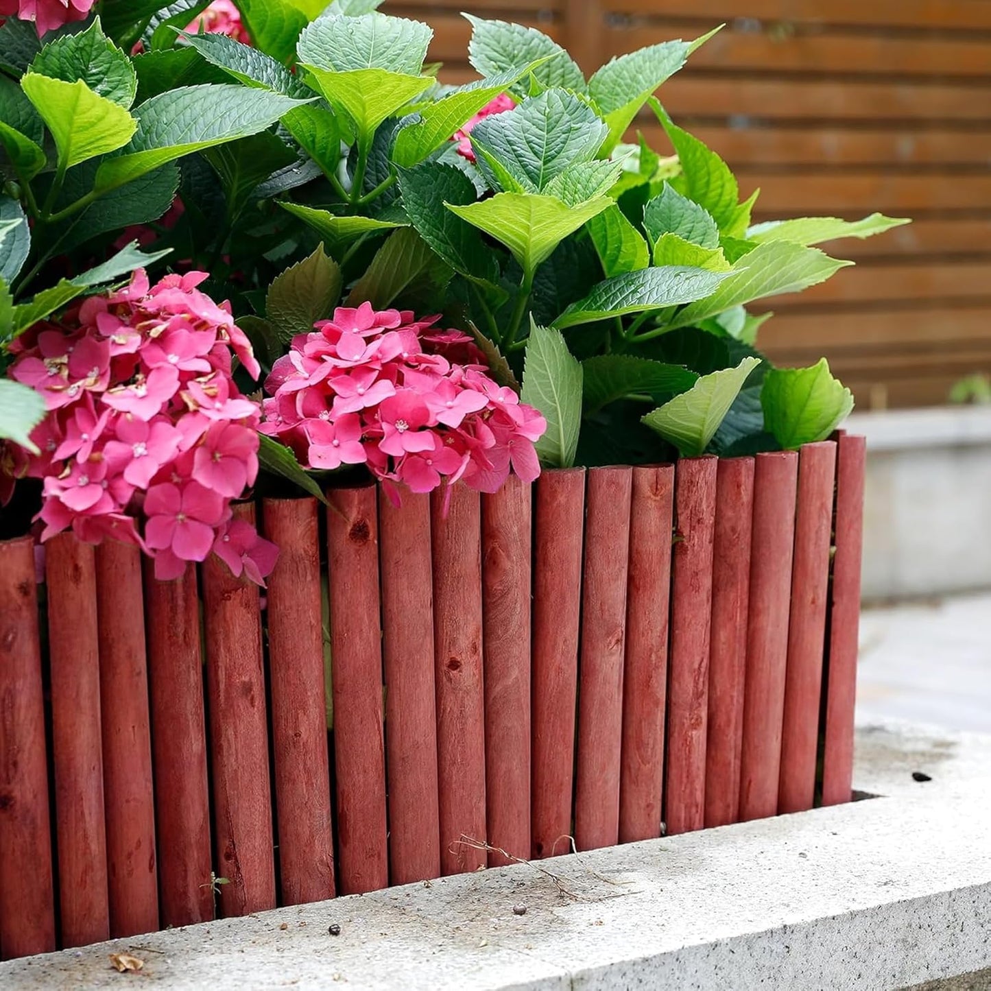 Worth Garden 3.5 Ft Wooden Short Fence Outdoor Landscape Edging Flexible Decorative Border - Tree Fence - Spring Garden & Yard Maintenance - 7.9'' H x 42'' L - (H:7.9'', Red) - K619A04