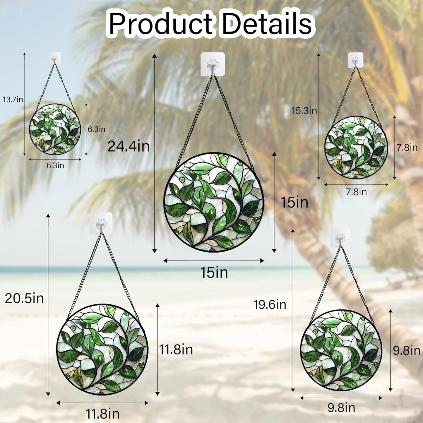 Stained Glass Window Hanging - White Green Leaves Suncatcher for Doors Window Home Plant Sun Catchers Decor Christmas Mother's Day Birthday Gifts for Teacher Women Men Mom Nana 9.8 in