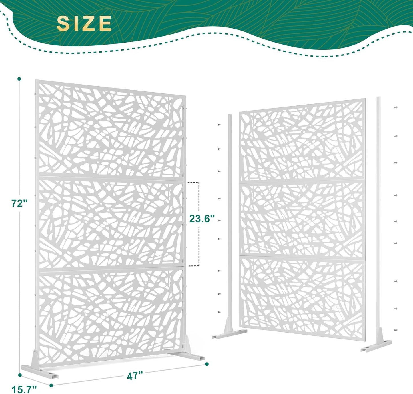72" H×47" W Metal Privacy Screen Outdoor Privacy Screen Freestanding Outdoor Privacy Screens and Panels for Patio Lawn Deck (Consists of 3 Panels)