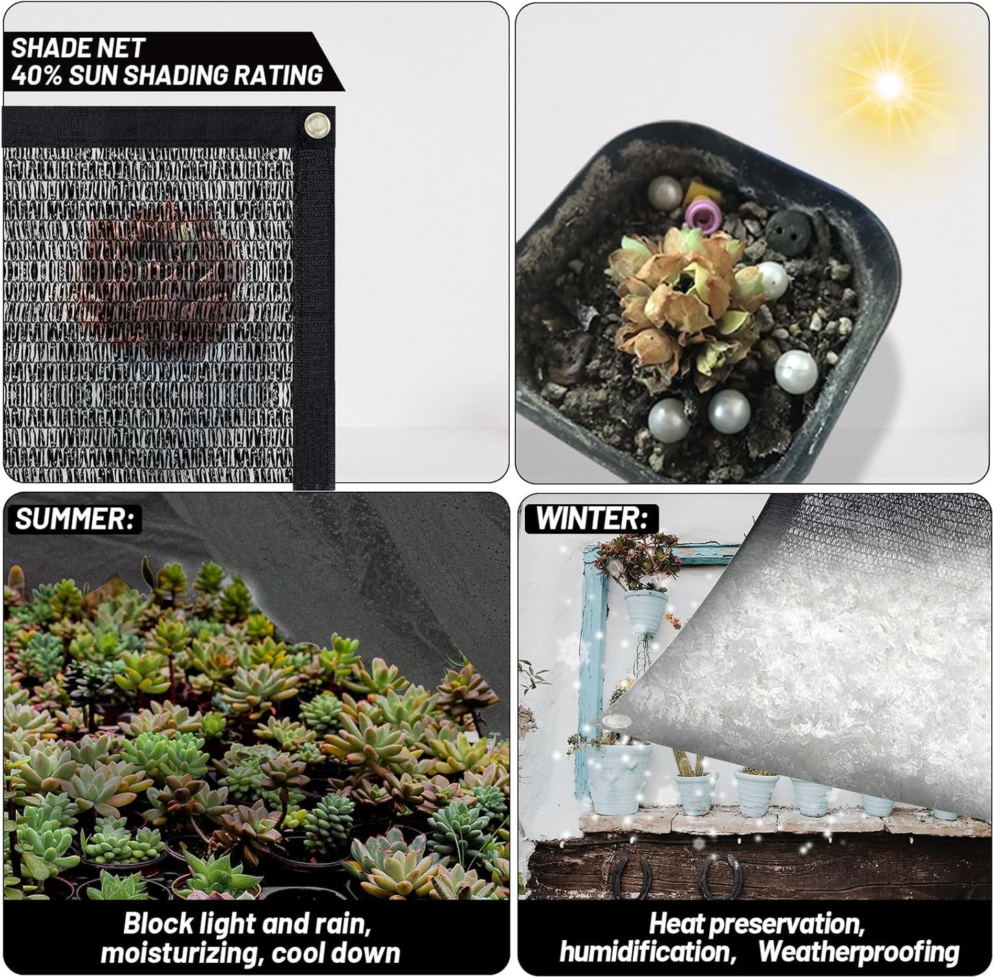 Cool Area 40% Sun Shade Cloth Mesh Tarp with Grommets for Plant Cover 6.5x10ft Patio Canopy Garden Pergola Blackhouse Car Barn Kennel Black