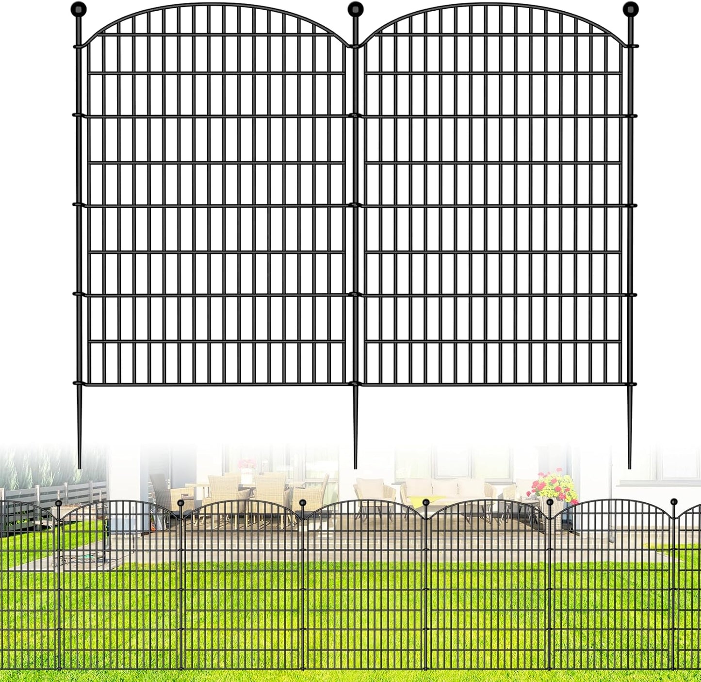 No Dig Decorative Garden Fence 5 Panels, 40 in (H) x 11.8 ft (L), Dog Fence Outdoor for Yard, Rustproof Metal Animal Barrier Ground Stakes Fencing for Garden, Patio, Flower Bed
