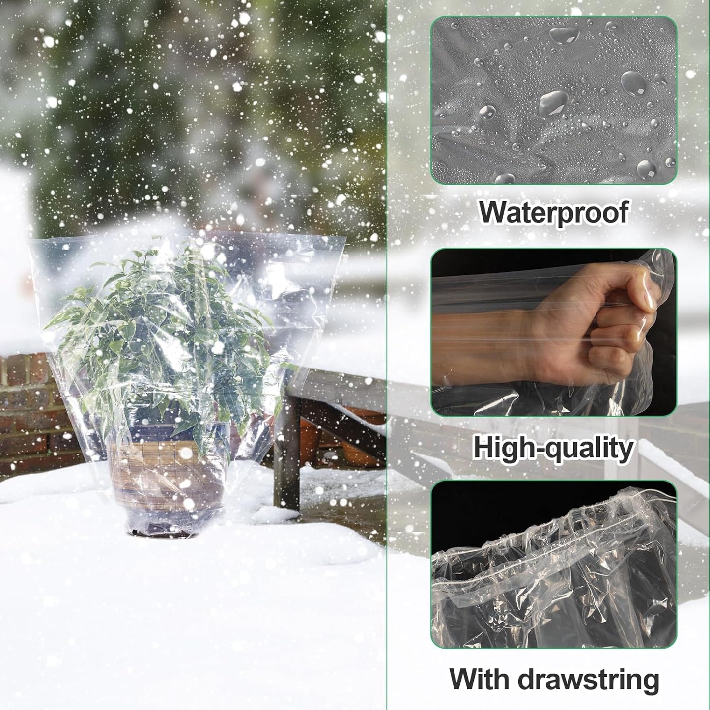 ANPHSIN 6 Pcs Winter Plant Cover Freeze Protection - 23.6" x 31.5" Plastic Plant Frost Bags with Drawstring, Transparent Waterproof Plant Shelter Coverings for Outdoors Garden Potted Plants