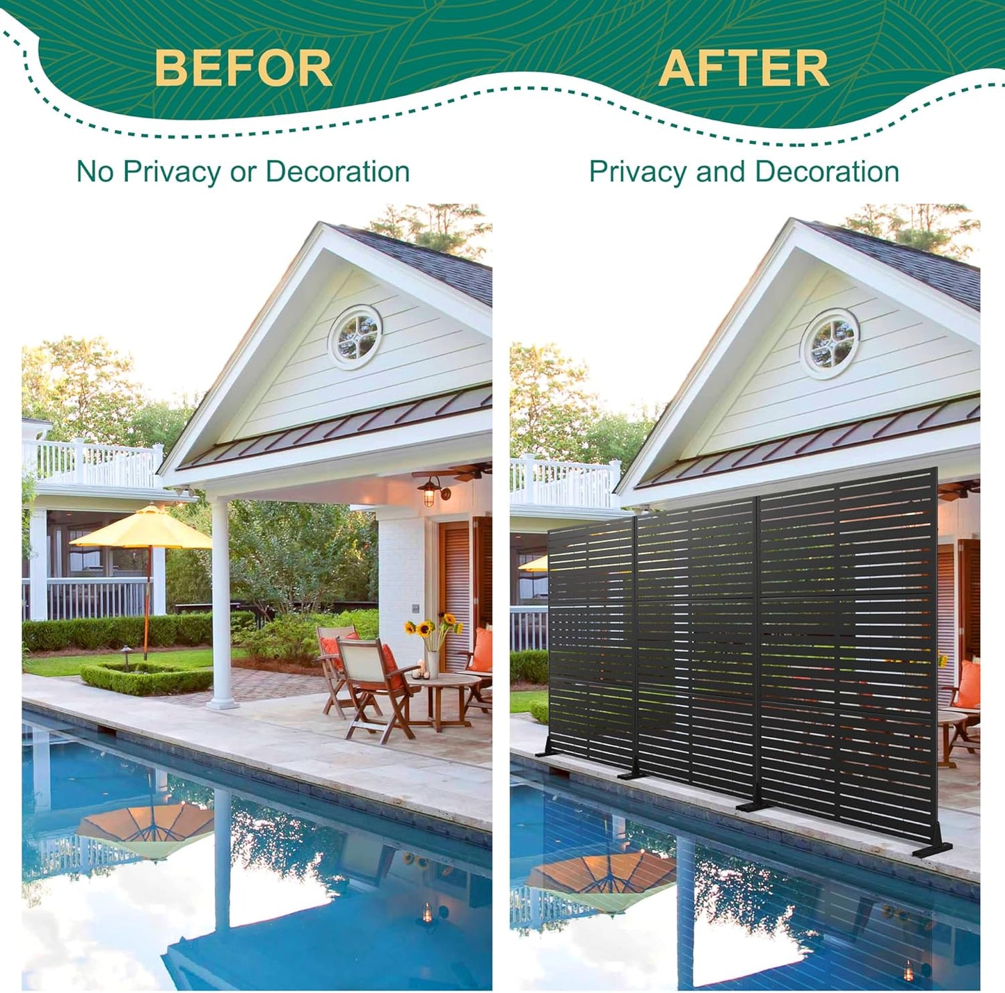 72" H×47" W Metal Privacy Screen Outdoor Privacy Screen Freestanding, Outdoor Privacy Screens and Panels for Patio Lawn Deck, Outdoor Privacy Panels Decorative Privacy Fence(Consists of 3 Panels)
