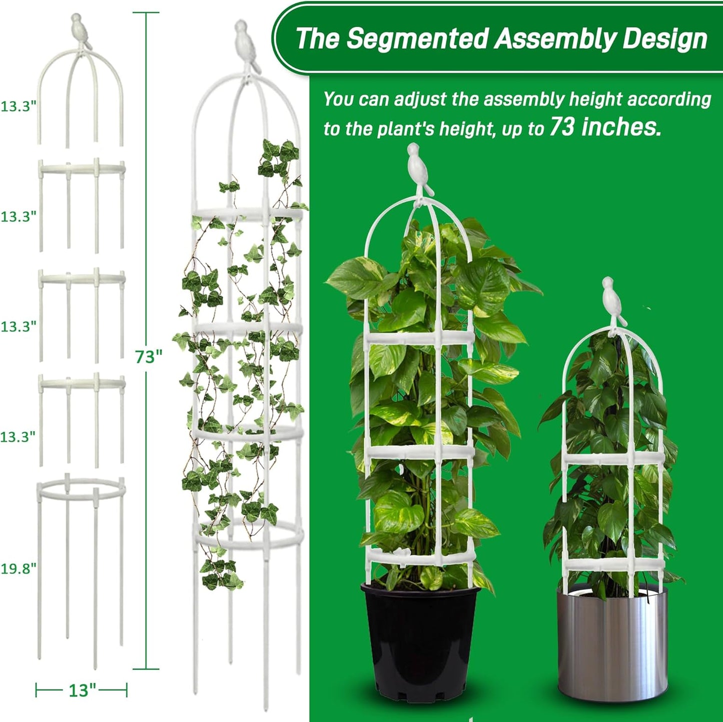 Garden Trellis for Climbing Plants, Rustproof Metal Pipe with Heavy Duty 6ft, Garden Outdoor Indoor Potted Plant Support（White）