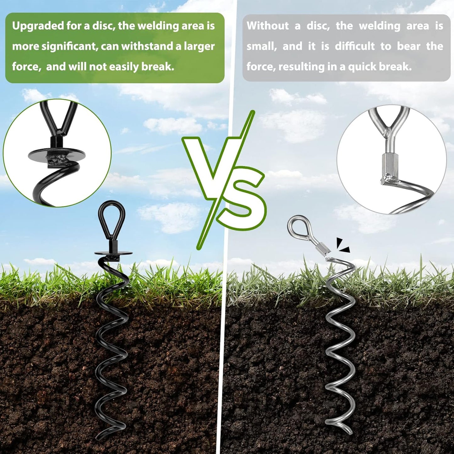 1 Pcs 15.3 Inch Ground Anchor Heavy Duty for High Winds Screw in Earth Anchor Swing Set Spiral Auger Stakes Suitable for Tent Trampoline Tree Garden Fence Sheds Swingset, Easy to Use with Drill