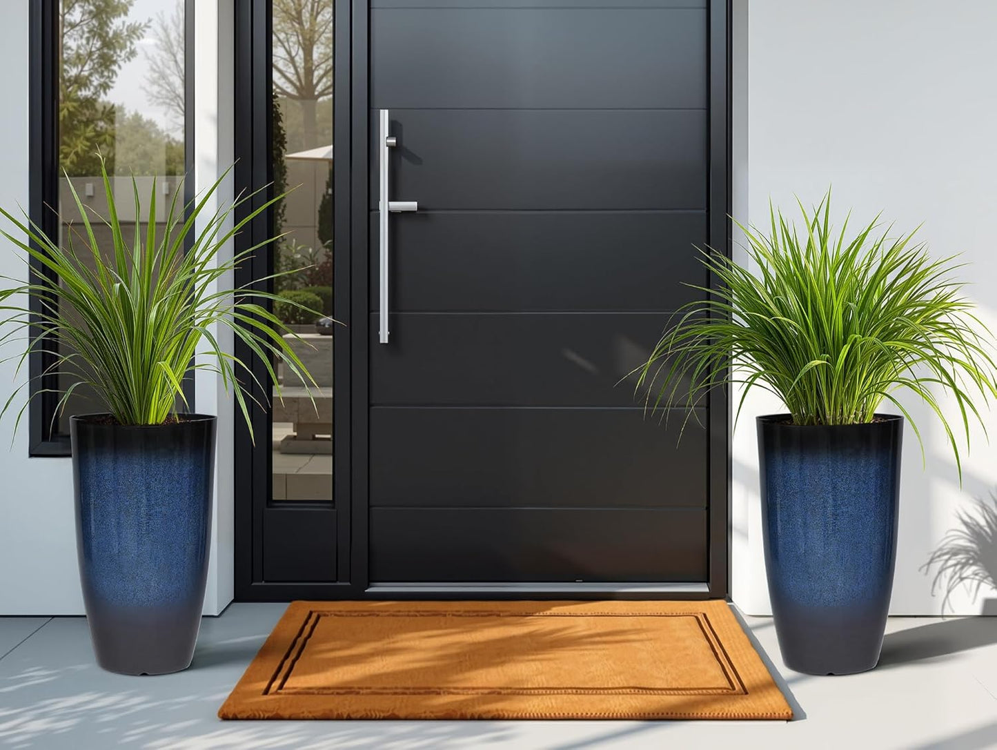 23.75" H Large Tall Outdoor Planters, Set of 2 Plastic Large Flower Pots for Outdoor Plants, with Gradient Cobalt Bule Finish, Weather-Resistant for Porch, Garden, Patio or Indoor Use