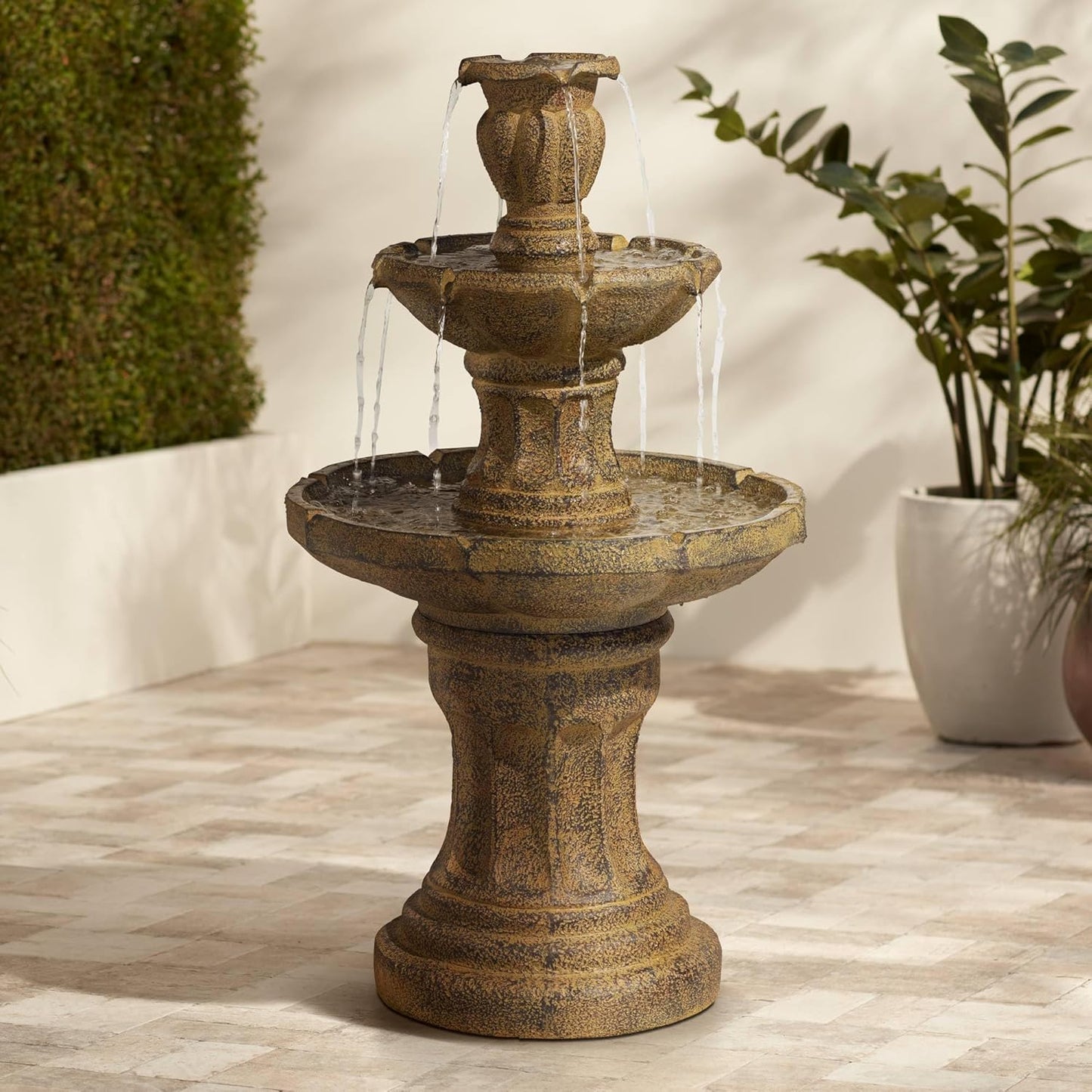 Tuscan Garden 41 1/2" High Large Traditional Italian Indoor Outdoor Decor Dark Faux Stone Floor Fountain Waterfall Tiered Standing Water Feature for Outside Patio Yard Backyard Porch - John Timberland