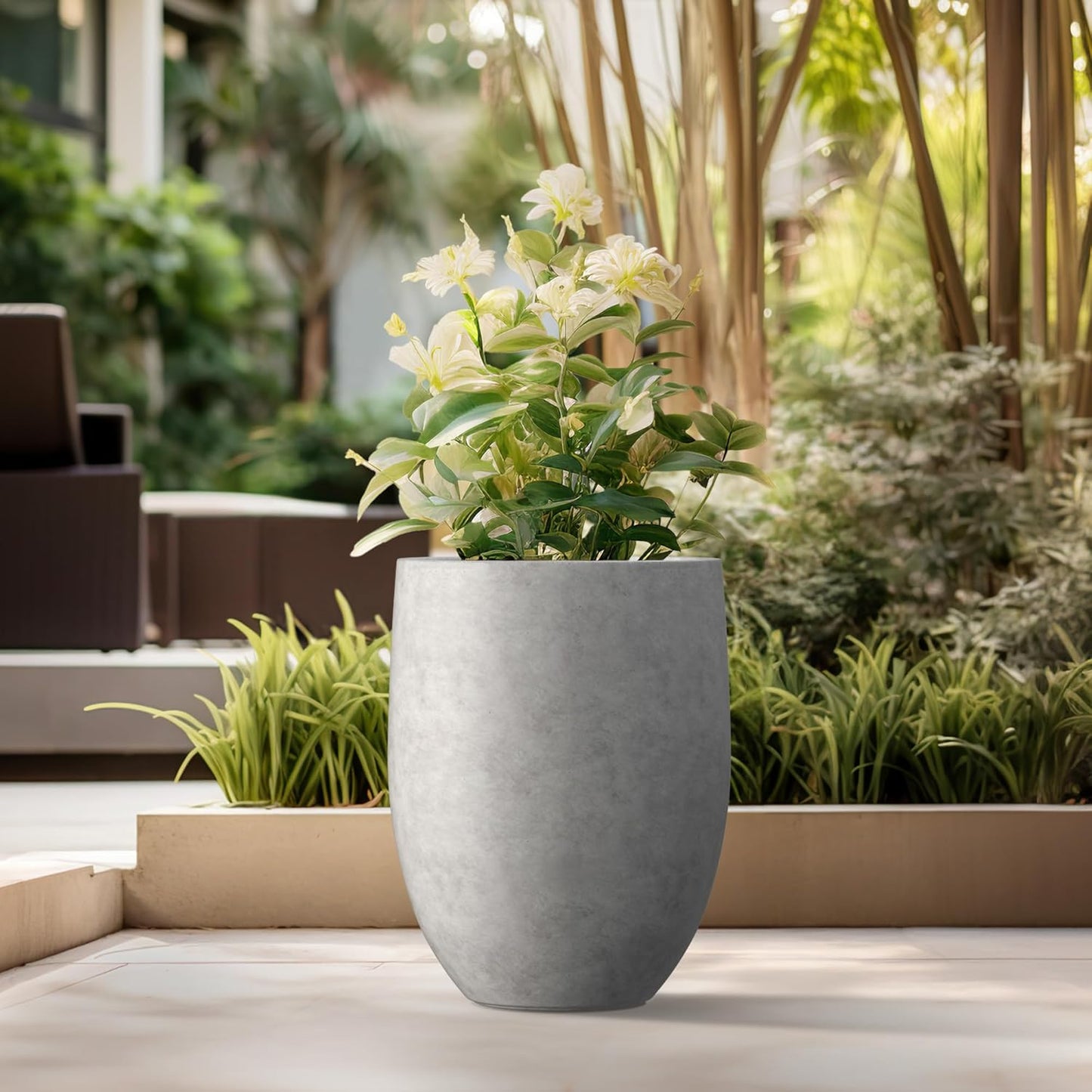 Kante 21.7" H Natural Concrete Tall Planter, Large Outdoor Indoor Decorative Pot with Drainage Hole and Rubber Plug, Modern Round Taper Style for Home and Patio
