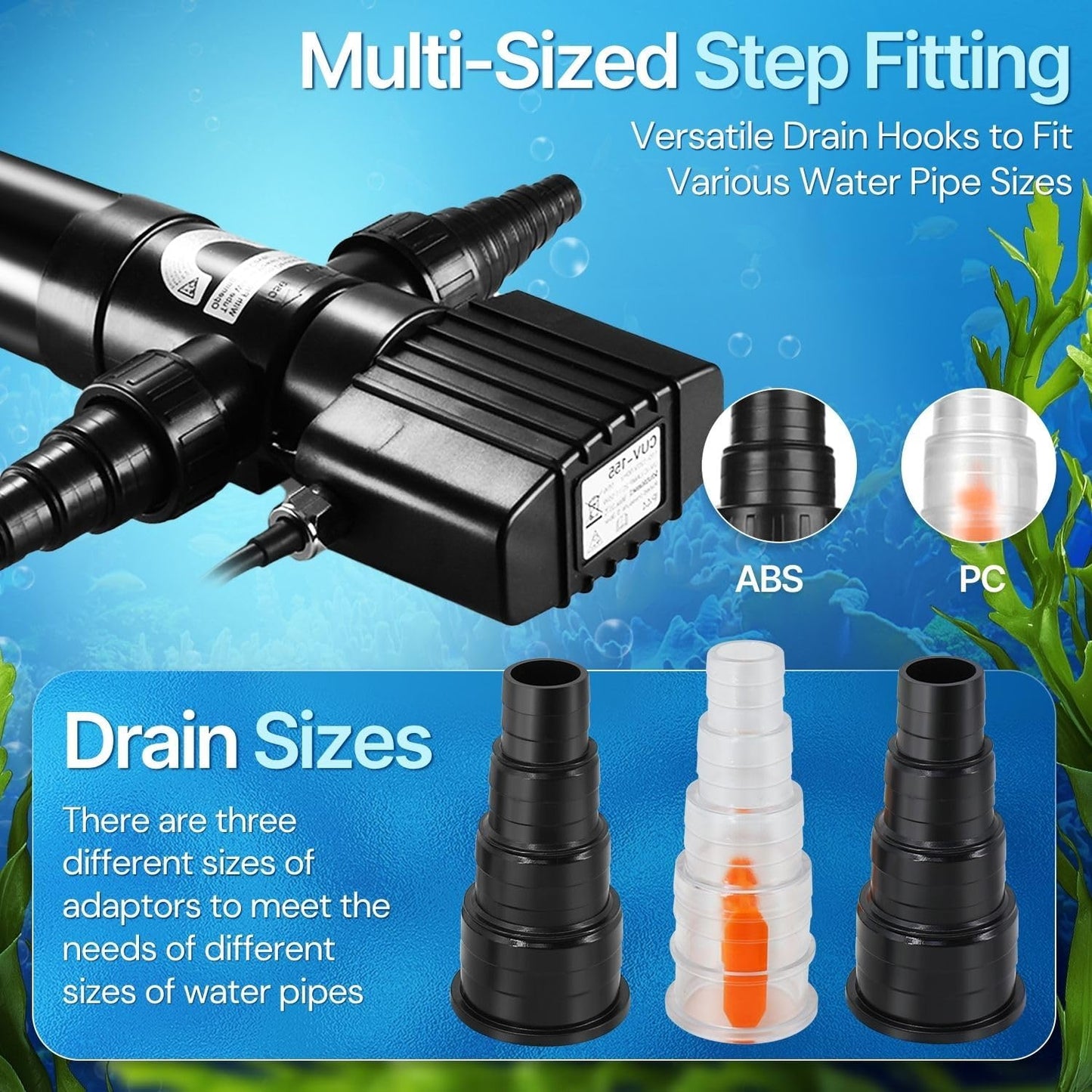 Flexzion Pond UV Lights for Outdoor Ponds - 55W XL Light, 13209 Capacity, 5000L/H UV Pond Clarifier for Outdoor Ponds, Clears Water in Days (CUV-155)