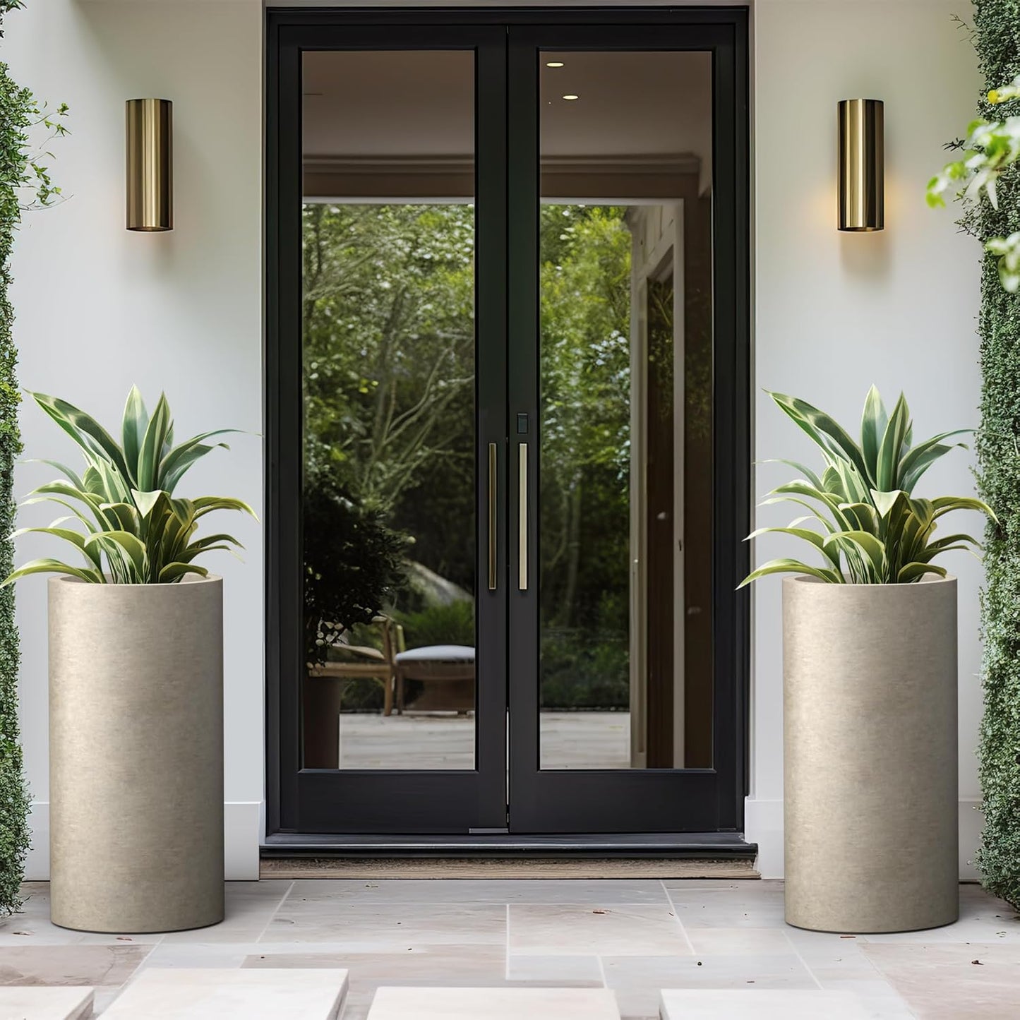 Kante 27.8 Inch Tall Cylindrical Planter, Large Round Plant Pots with Drainage Hole, Made with Concrete, Suitable for Indoor Outdoor Plants, Home Decor, Weathered Concrete