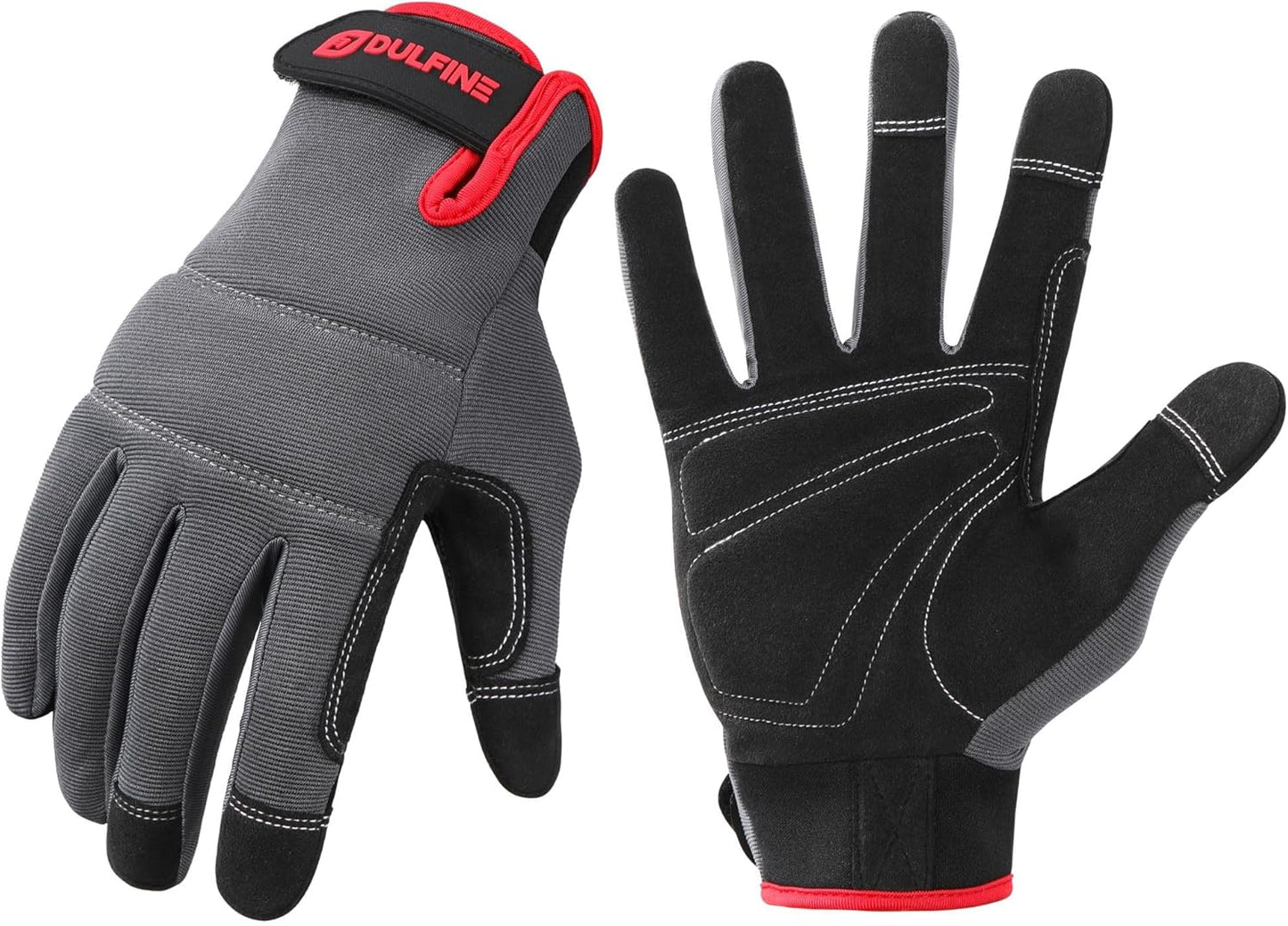 DULFINE Flex Grip Mechanic Work Gloves for Men,Black and Red Utility Safety Working Gloves Touch Screen,Excellent Grip,Ideal for Working on Cars and Outdoor Jobs(X-Large)