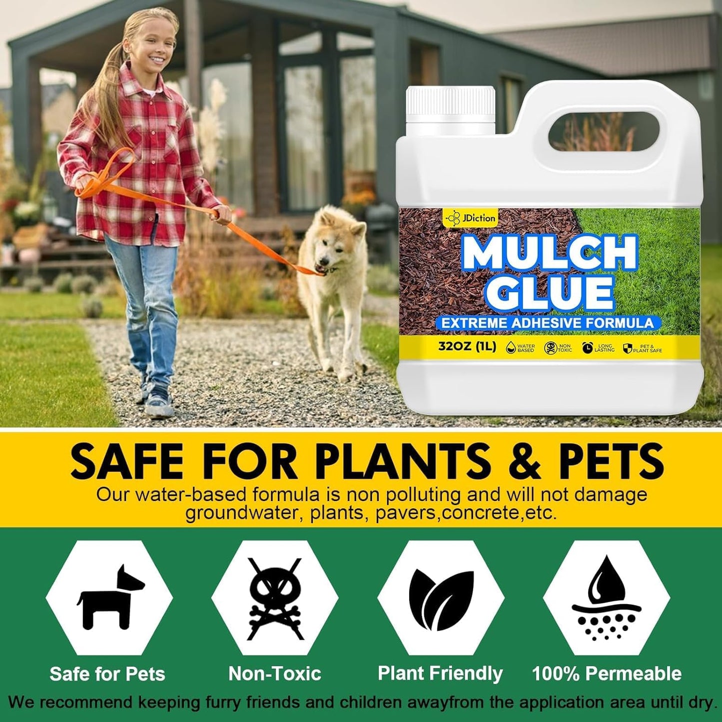 JDiction Mulch Glue 30oz for Landscaping, Gravel Binder, Rock Glue for Garden, Paths, Weather Resistant, Non-Toxic, Fast Drying, Lasts up to 2 Year