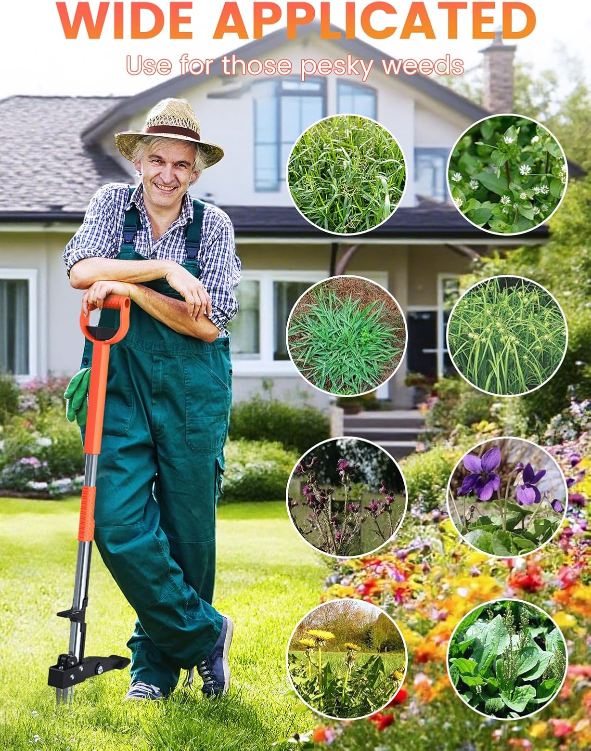 MAKEASY 2-Pack Upgraded Weed Puller Tool Kit with Long Adjustable Handle (39"-47"), Quick Weed-Eject Design, Lightweight Stand-Up Heavy Duty Weed Puller for Lawn, Yard, Garden