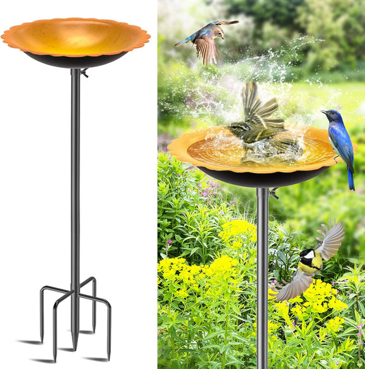 MeyRoliz Metal Bird Bath for Outside, Detachable Birdbath Birdfeeder Bowl, Freestanding Birdfeeders Bird Bath Bowl for Garden (Orange)
