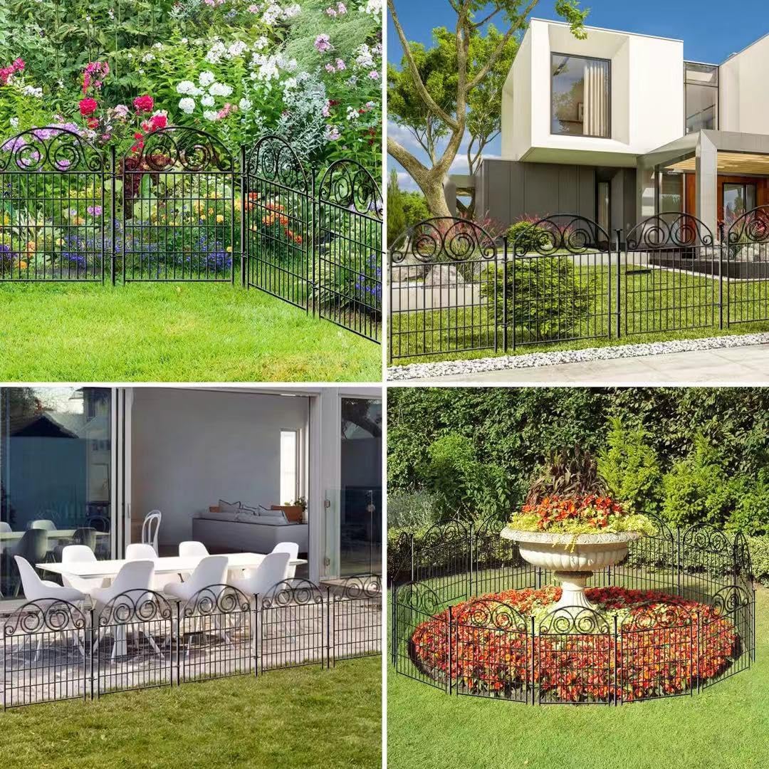 Tall Garden Fence Animal Barrier with Gate, 36 in(H) 14 Panels Garden Fences and Borders for Dogs, Dog Fence Outdoor for Yard, Total Length 30.6 Ft Metal Temporary Fencing│Patented