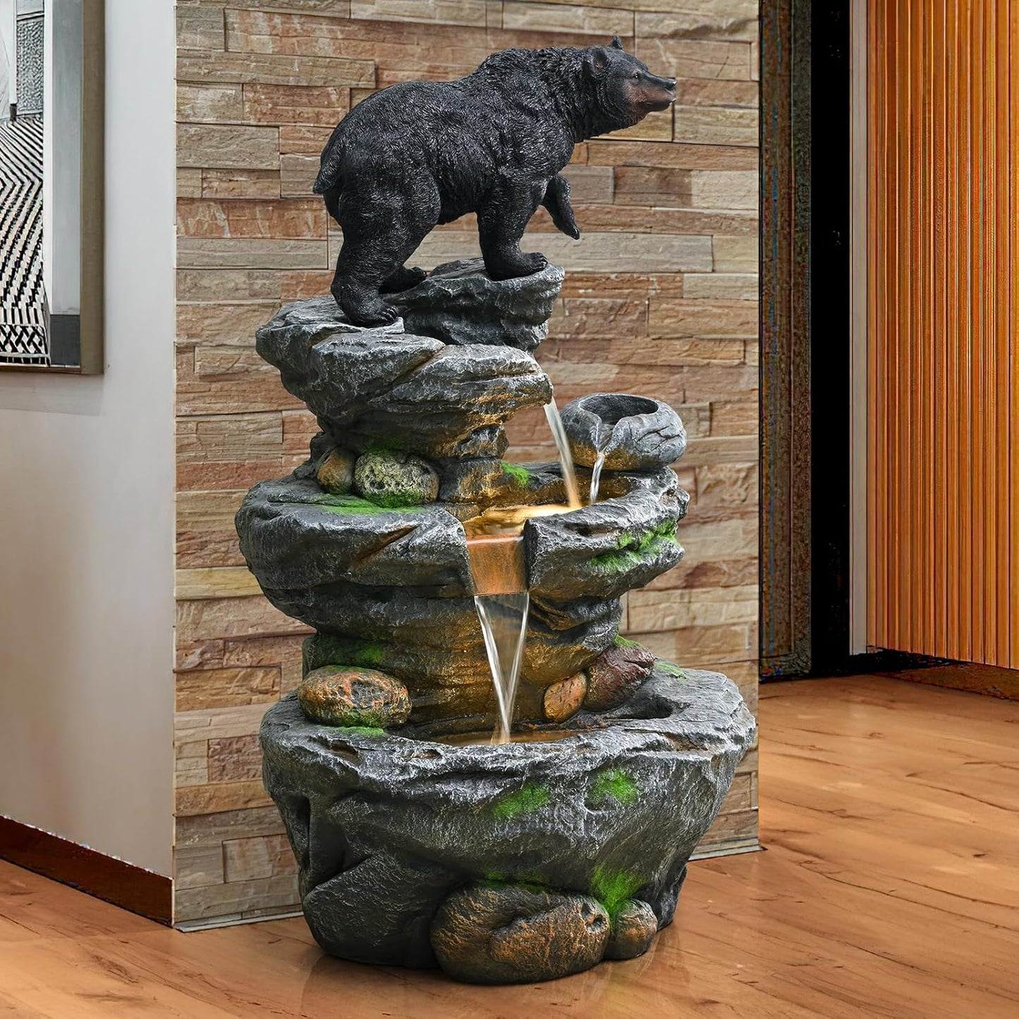 44" Outdoor Fountains and Waterfalls LED - Patio Water Fountains Outdoor for Outdoor Gardens Backyards Lawns Balconies Landscaping and Outdoor Living Spaces