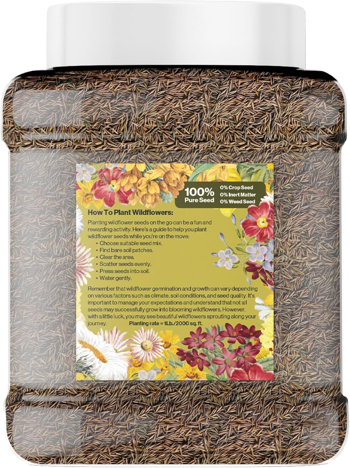 Geva Grow Northwest Wildflower Seeds Regional Mix - Organic, Non-GMO - 100% Pure Seed - 20 Different Wildflowers Seeds of Annual and Perennial, 1 LB Tub