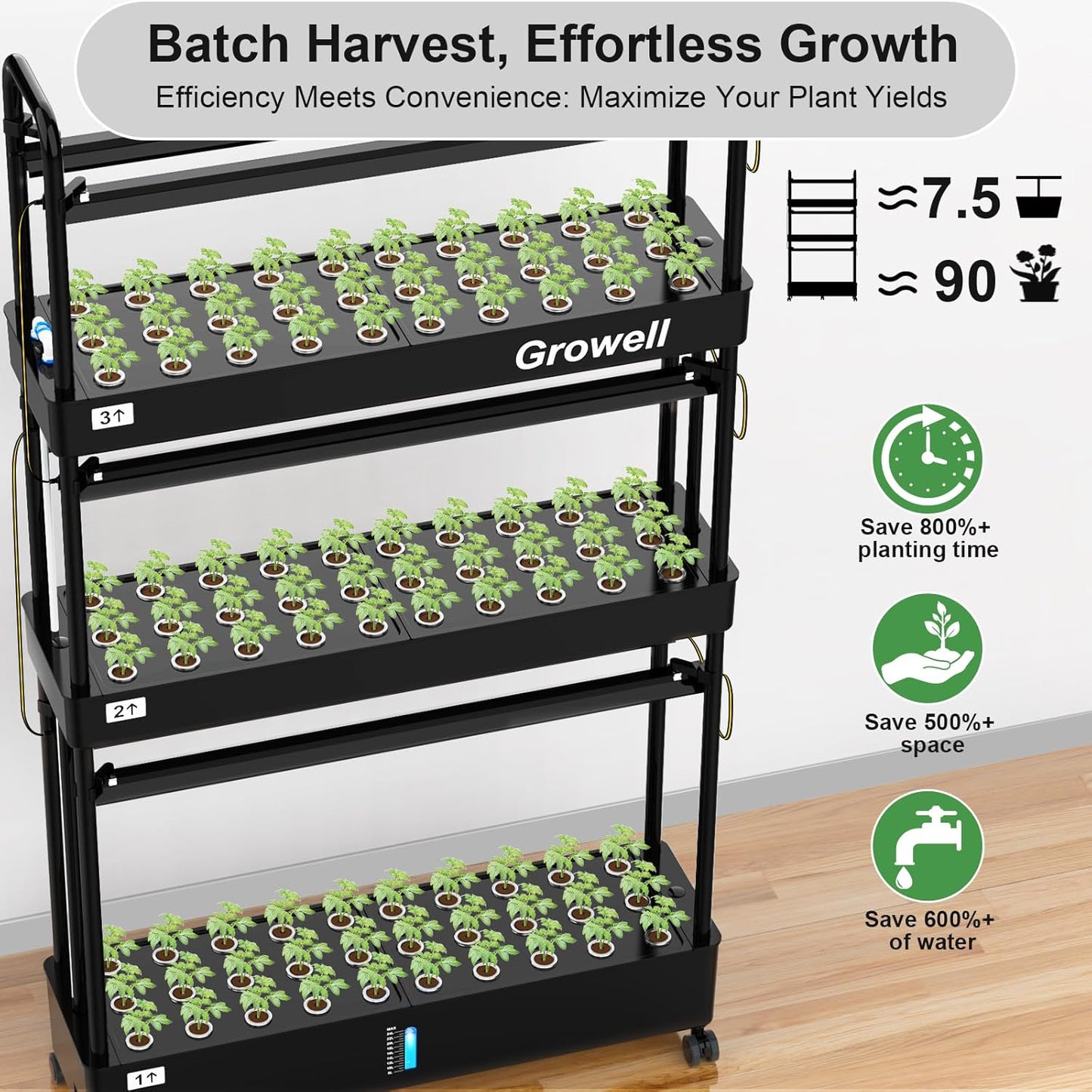 Growell Hydroponics Growing System Kit, 90 Pods Vertical Indoor Garden with LED Grow Light, Auto Circulating Water System & WiFi Smart Plug, Indoor Gardening System for Vegetable Fruit Herb