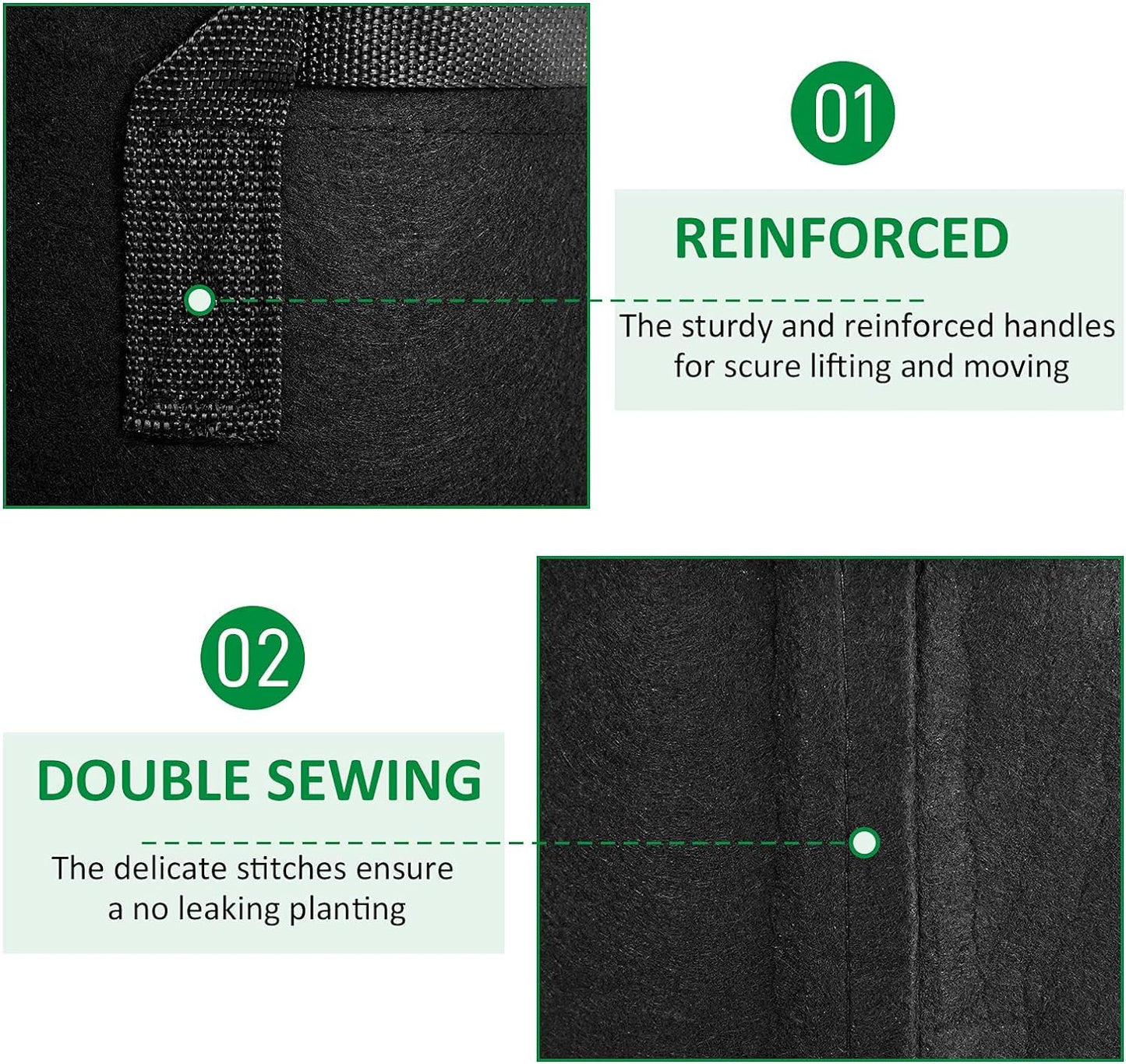 12-Pack 15 Gallon Thickened Non-Woven Grow Bags, Aeration Fabric Pots with Handles（Black）