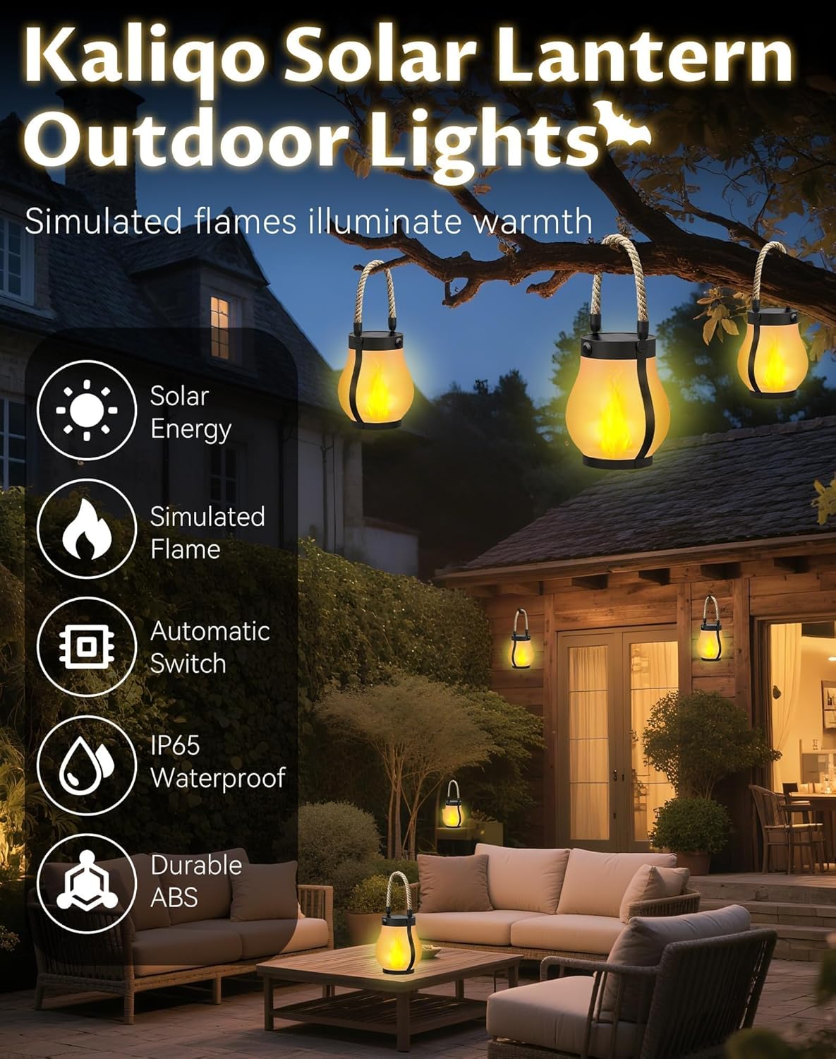 Kaliqo Solar Lanterns Outdoor Lights, Hemp Rope Flame Lights, Dancing Flame Solar Lights,It is Suitable for Outdoor Camping, Home Garden Decoration, Etc. (3pcs)