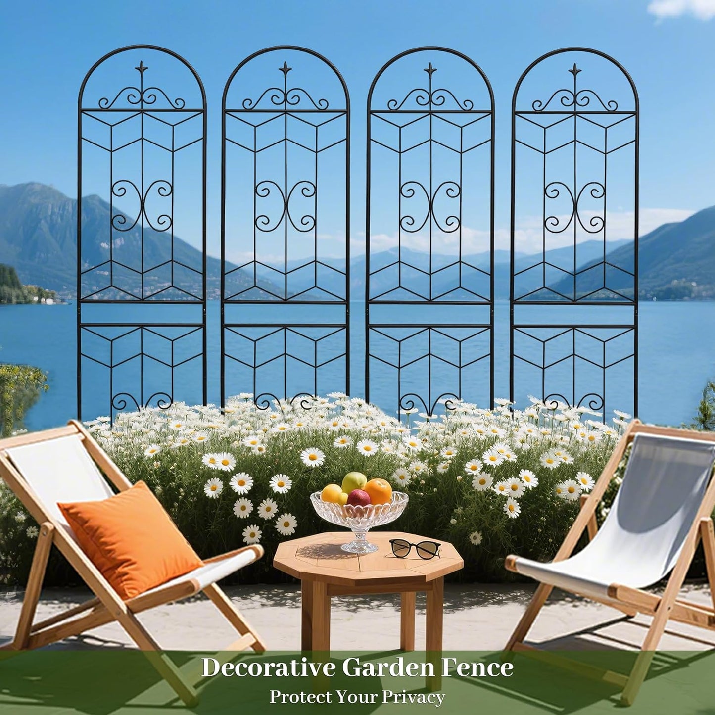 4 Pack Metal Garden Trellis 71" Tall Outdoor Climbing Plant Support for Roses, Flowers, Rustproof Durable Black Galvanized Tube, Lawn Garden Fence Decor Screen (4, Castle-71 H)