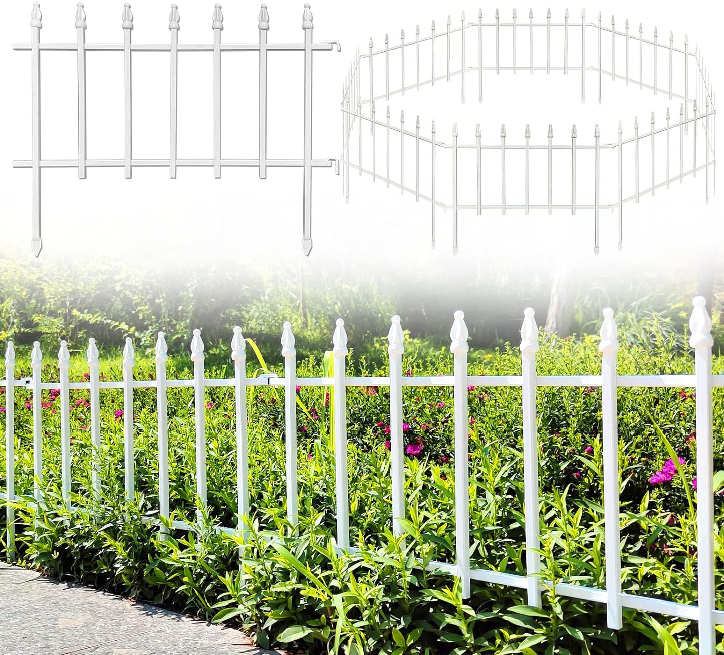 Metal Decorative Garden Fence 22" Wide x 18" High (5 Panels, Total Length 9.17 feet), Metal Border Folding Fence, Landscape Fencing for Flower Bed, Yard, Animal Barrier
