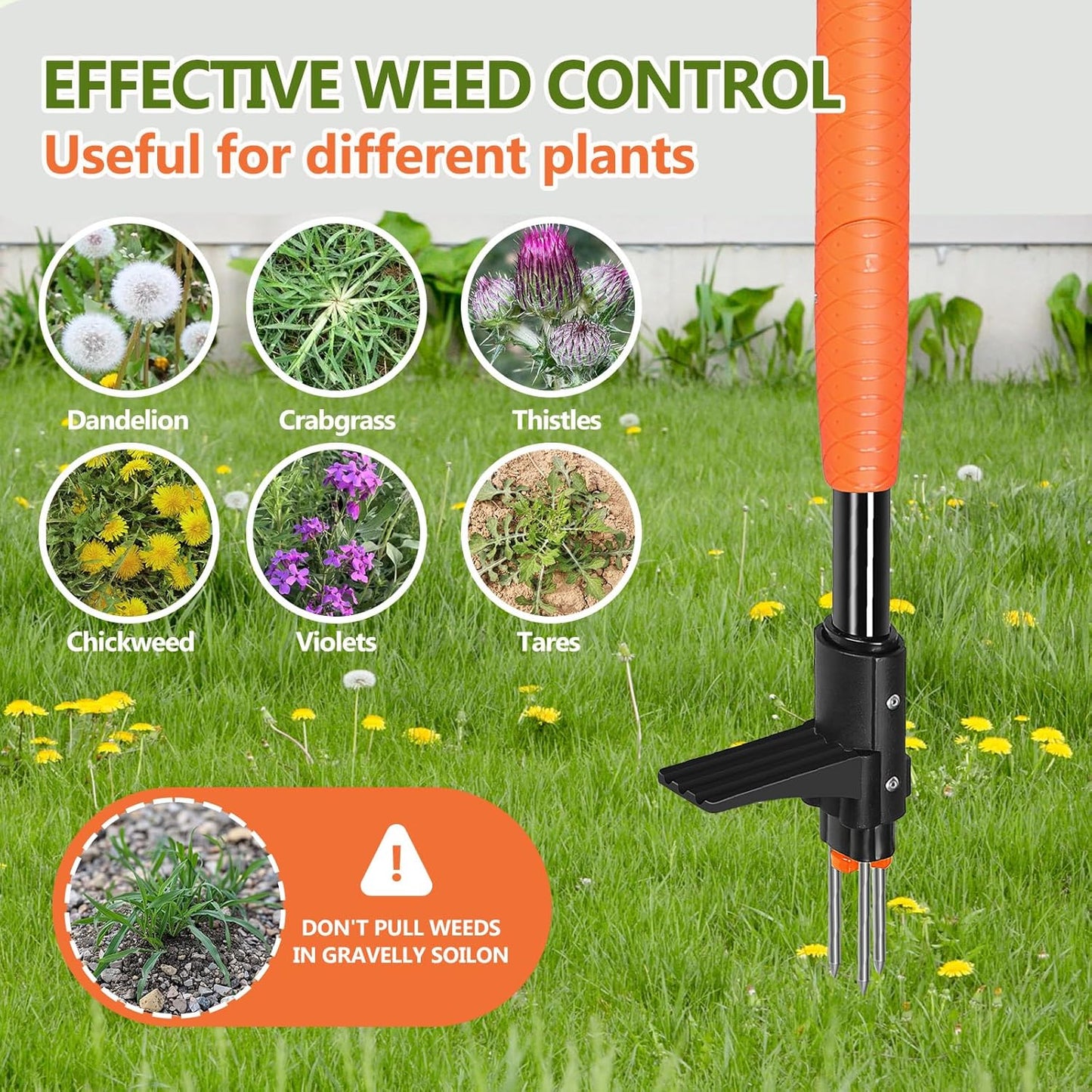 SHANTRA Weed Puller Tool, 3-Claw Stand Up Weed Puller Tool with Long Handle, Garden Weeder Puller Heavy Duty Stand Up Weeder, Weeding Tool for Lawn, Yard, Garden, Crabgrass, Dandelion Picker