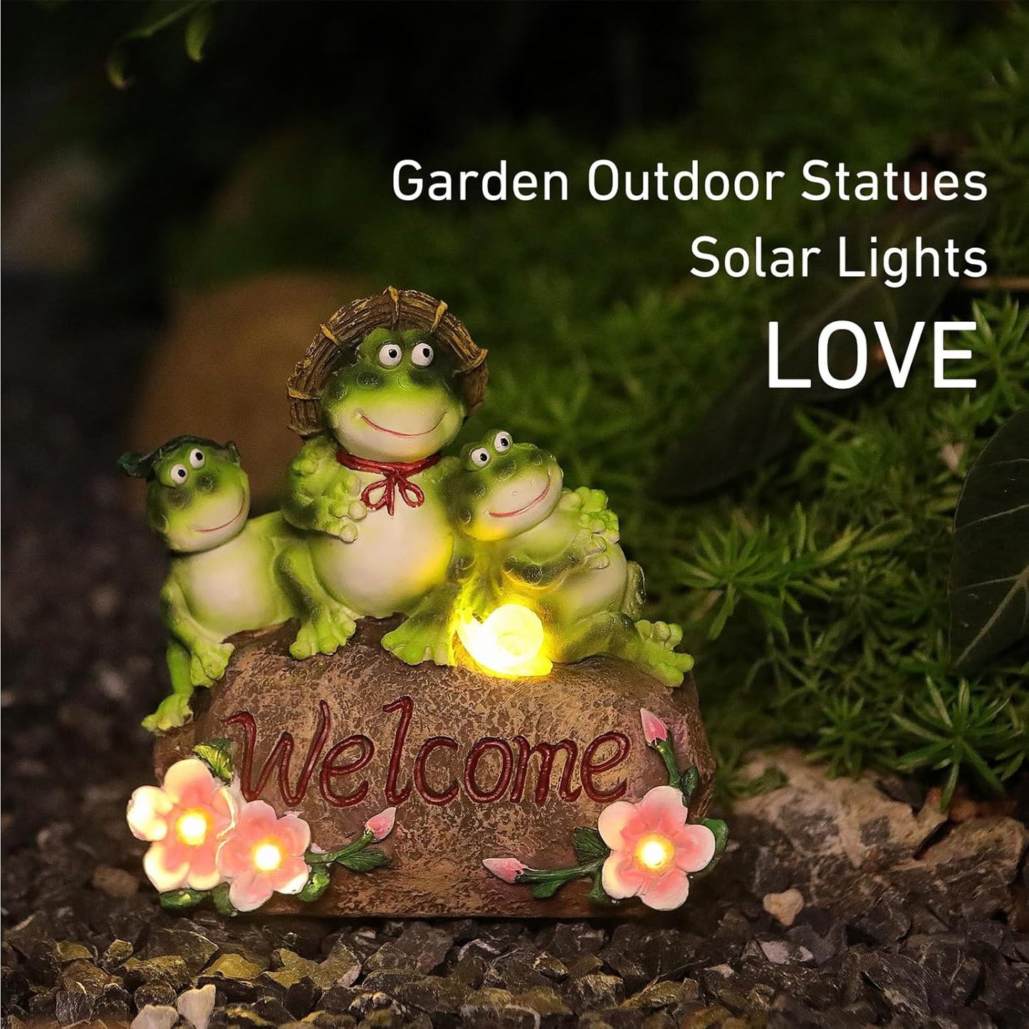Funny Frog Statues For Garden - 7'' Mothe & Sons Solar Frog Garden Decor Frog Garden Statue For Yard Patio porch Lawn Birthday Christmas Thanksgiving Housewarming Frog Gifts For Women Mother.