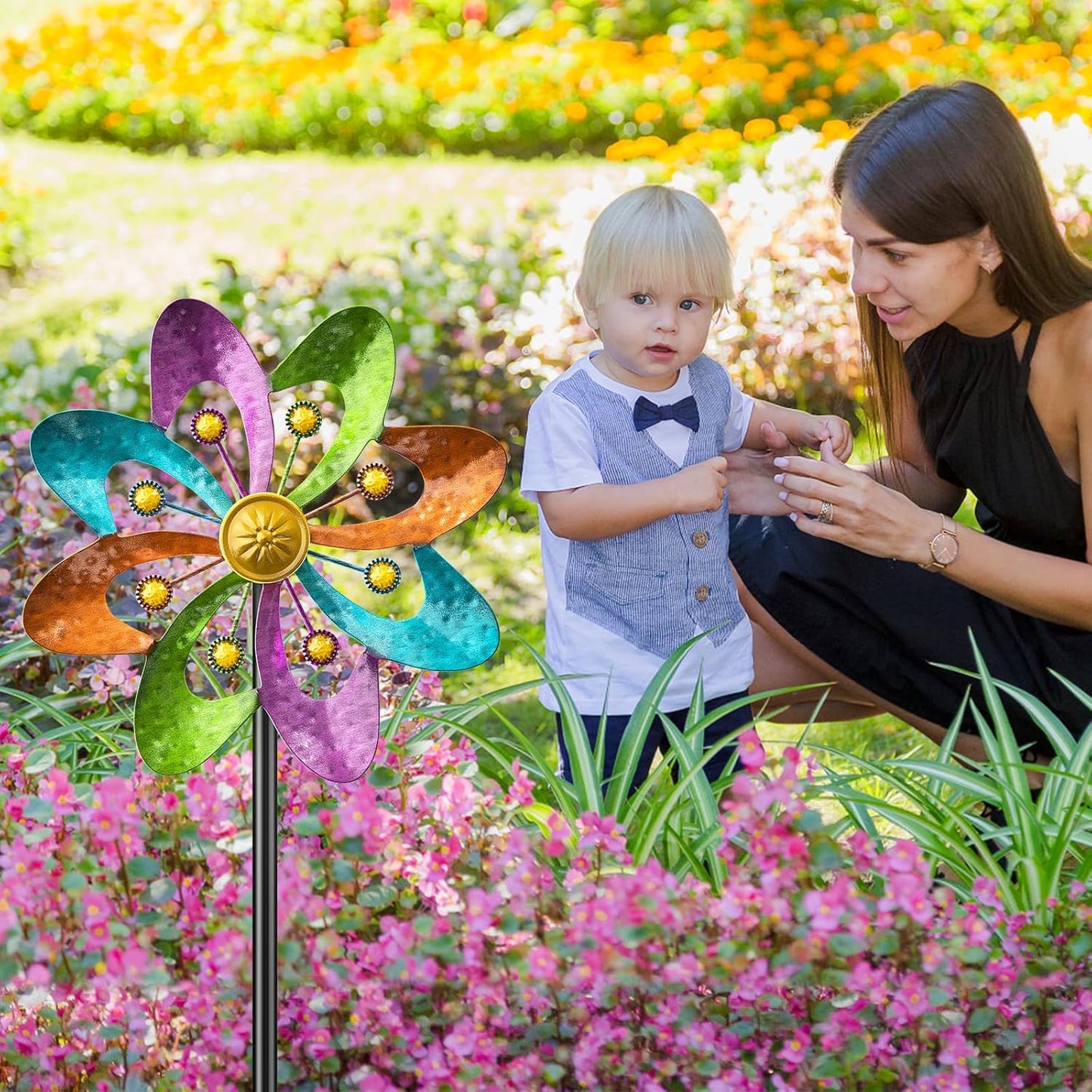 Metal Wind Spinners Outdoor, 360° Wind Sculpture Spinner with Metal Stake, Waterproof Spinners Green Kinetic Wind Spinner for Yard Lawn Decor (A- Colourful 1PC)